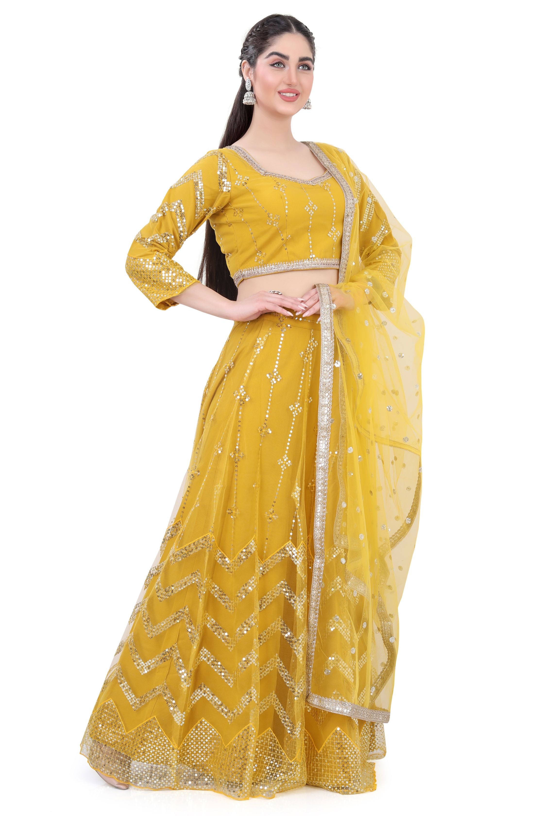 Net Lehenga Choli-Yellow