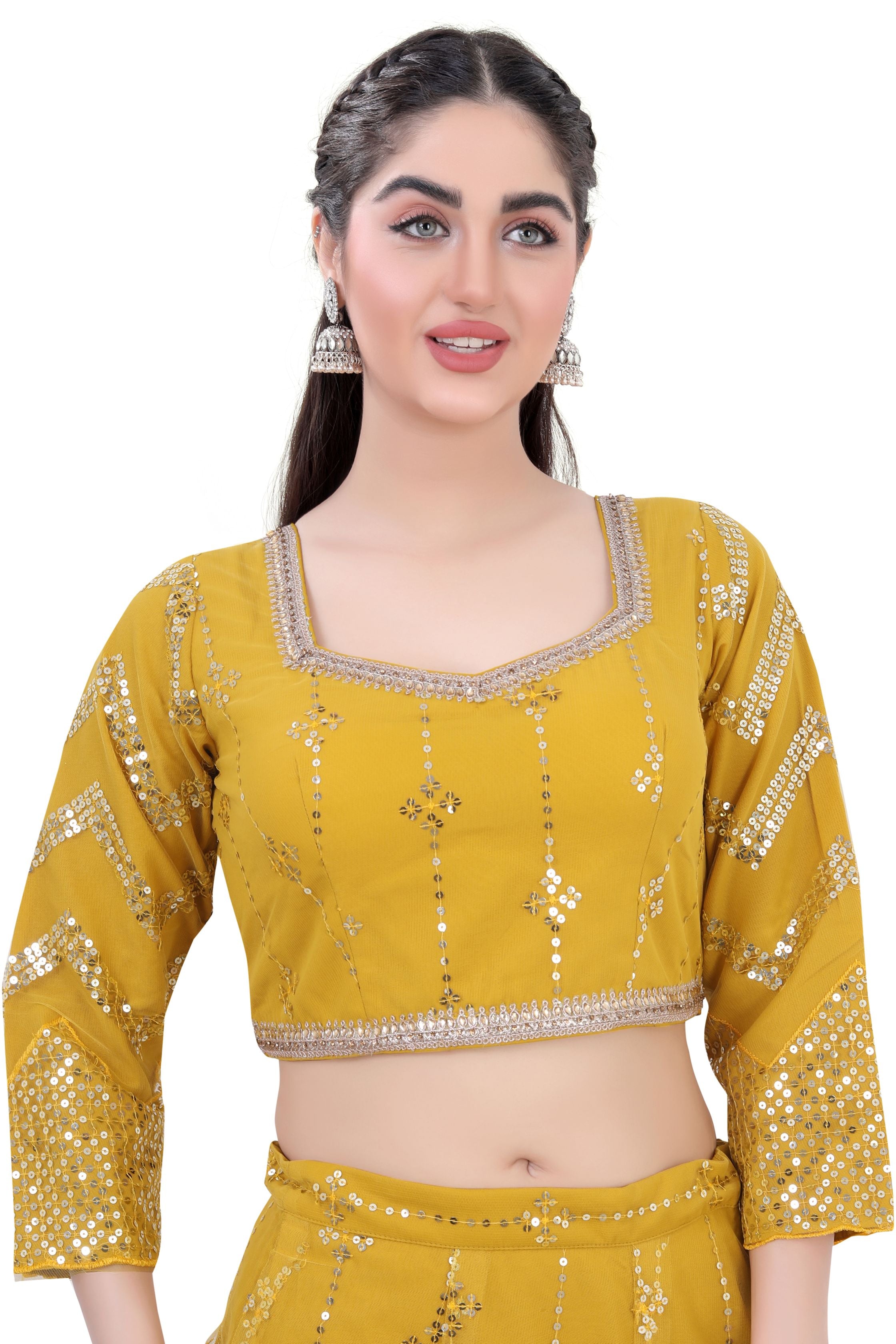 Net Lehenga Choli-Yellow