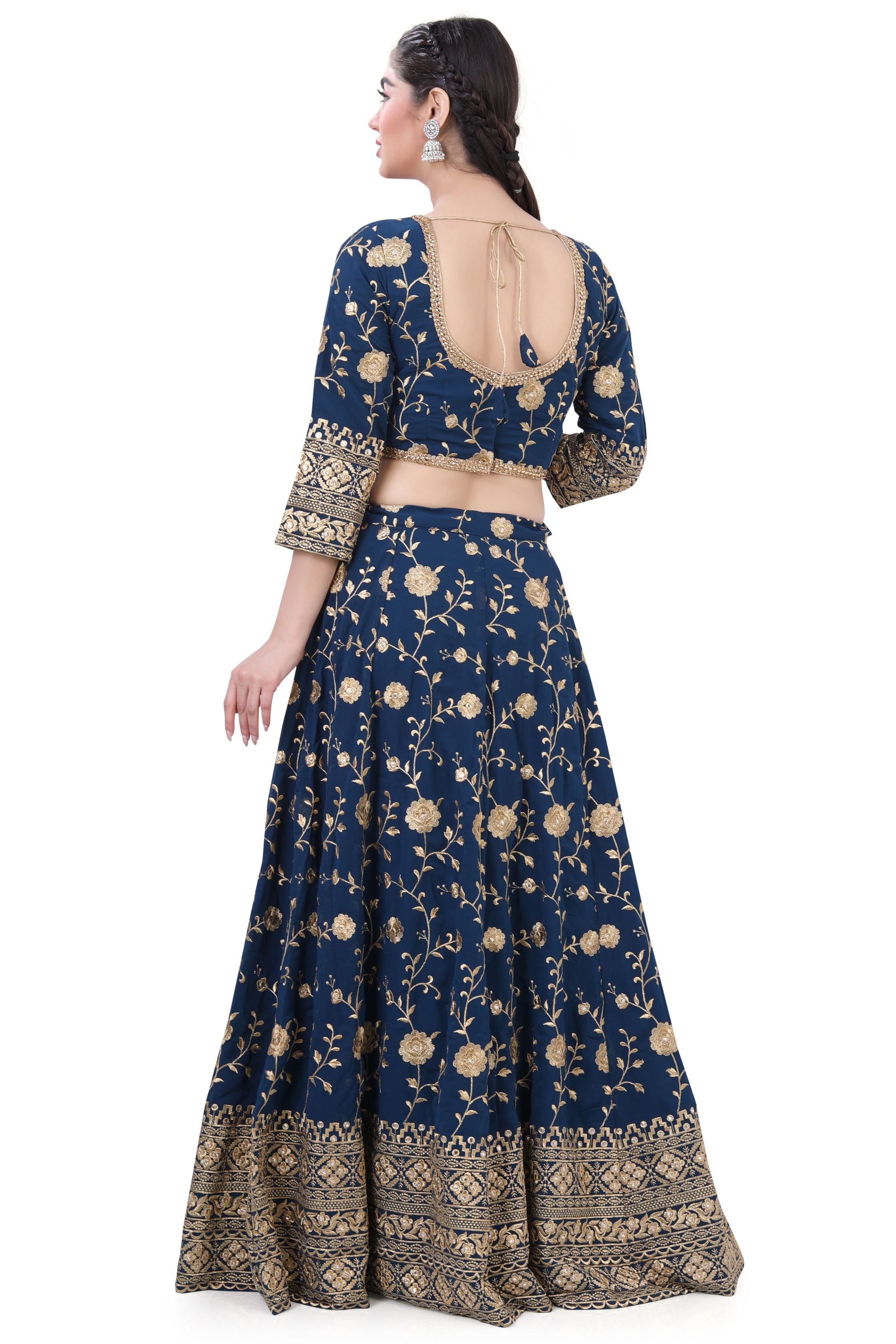 Peacock Blue Georgette Lehenga Choli - Premium Partywear Lehenga from Dulhan Exclusives - Just $435! Shop now at Dulhan Exclusives