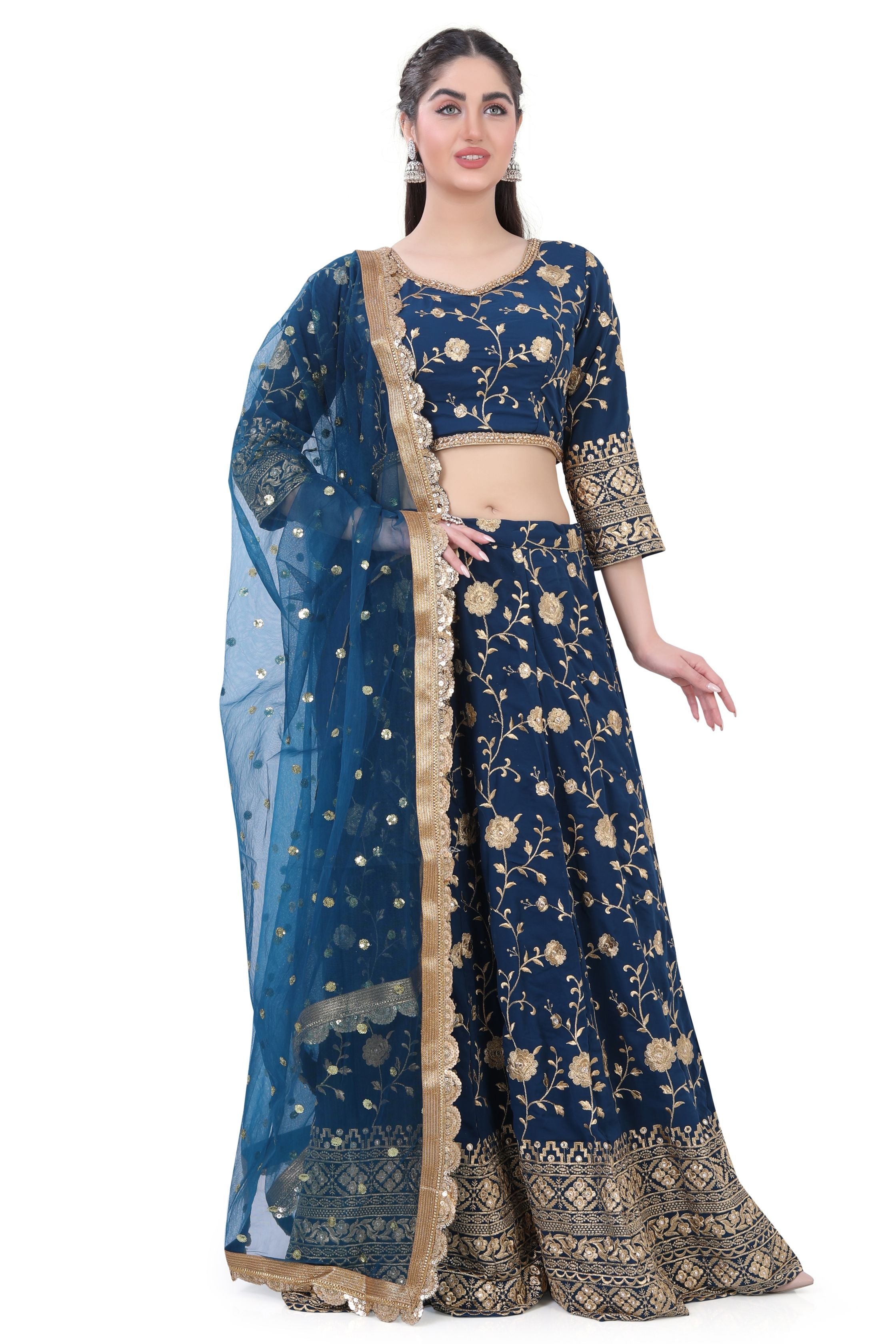 Peacock Blue Georgette Lehenga Choli - Premium Partywear Lehenga from Dulhan Exclusives - Just $435! Shop now at Dulhan Exclusives