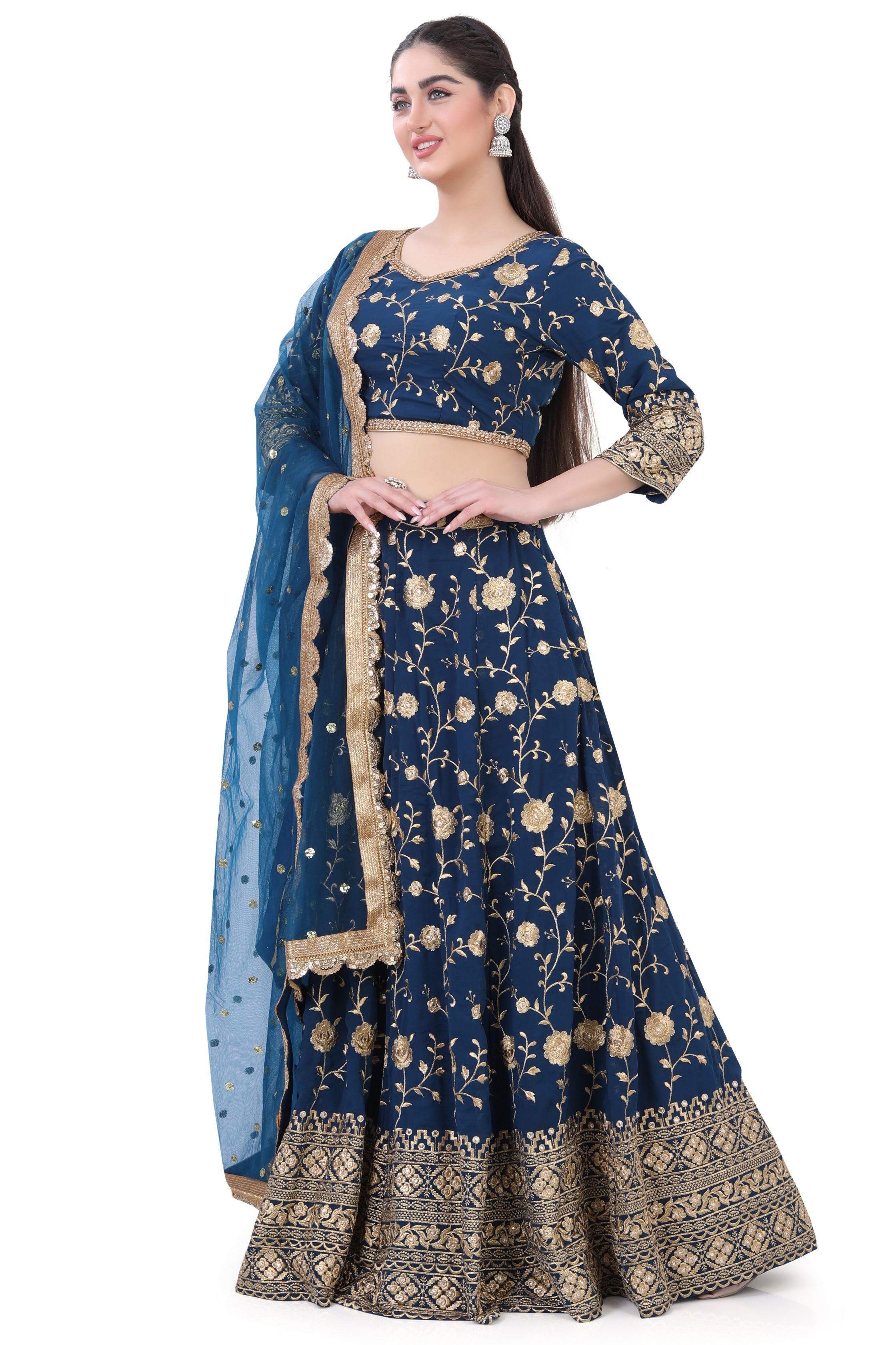 Peacock Blue Georgette Lehenga Choli