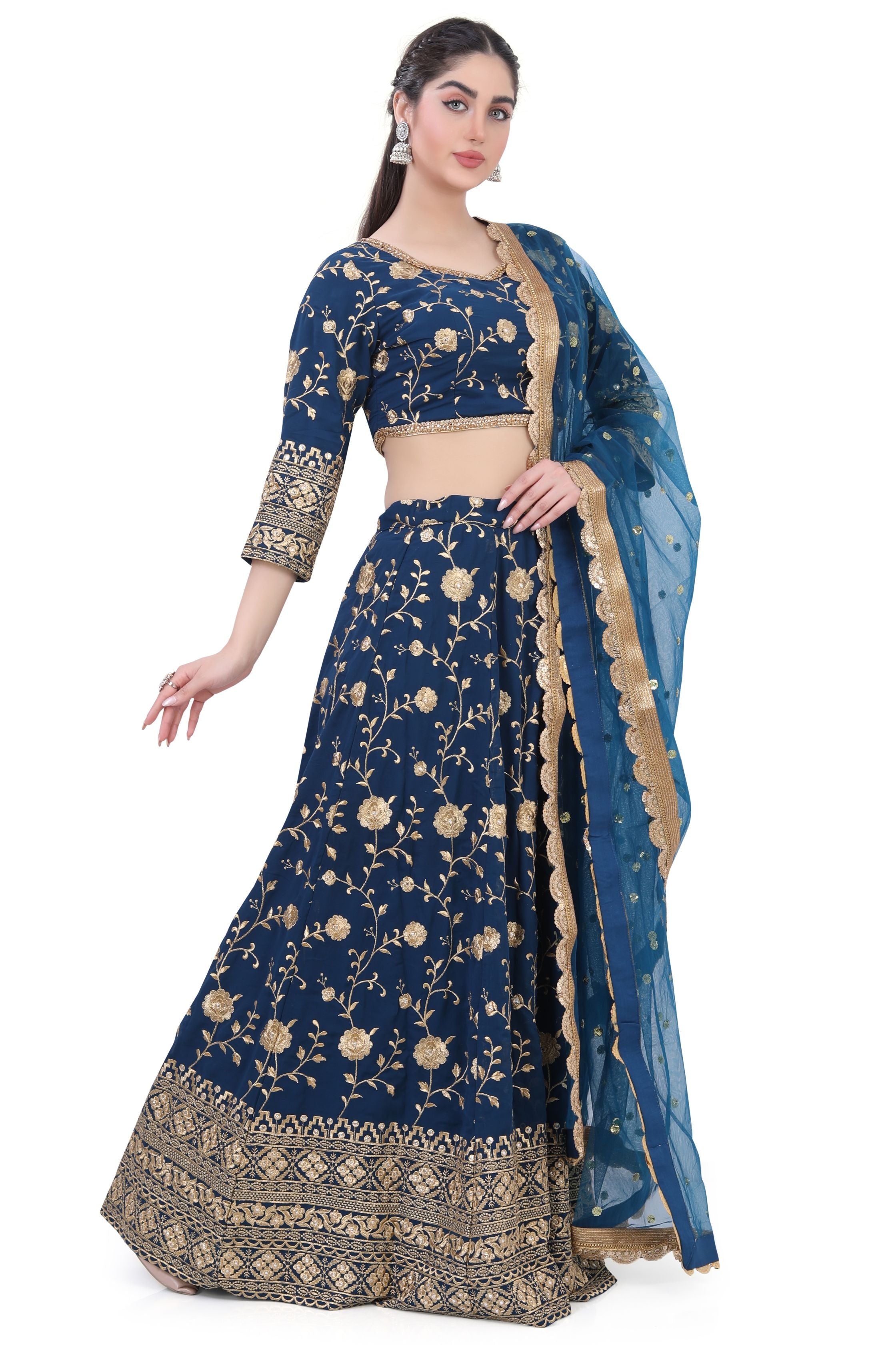 Peacock Blue Georgette Lehenga Choli