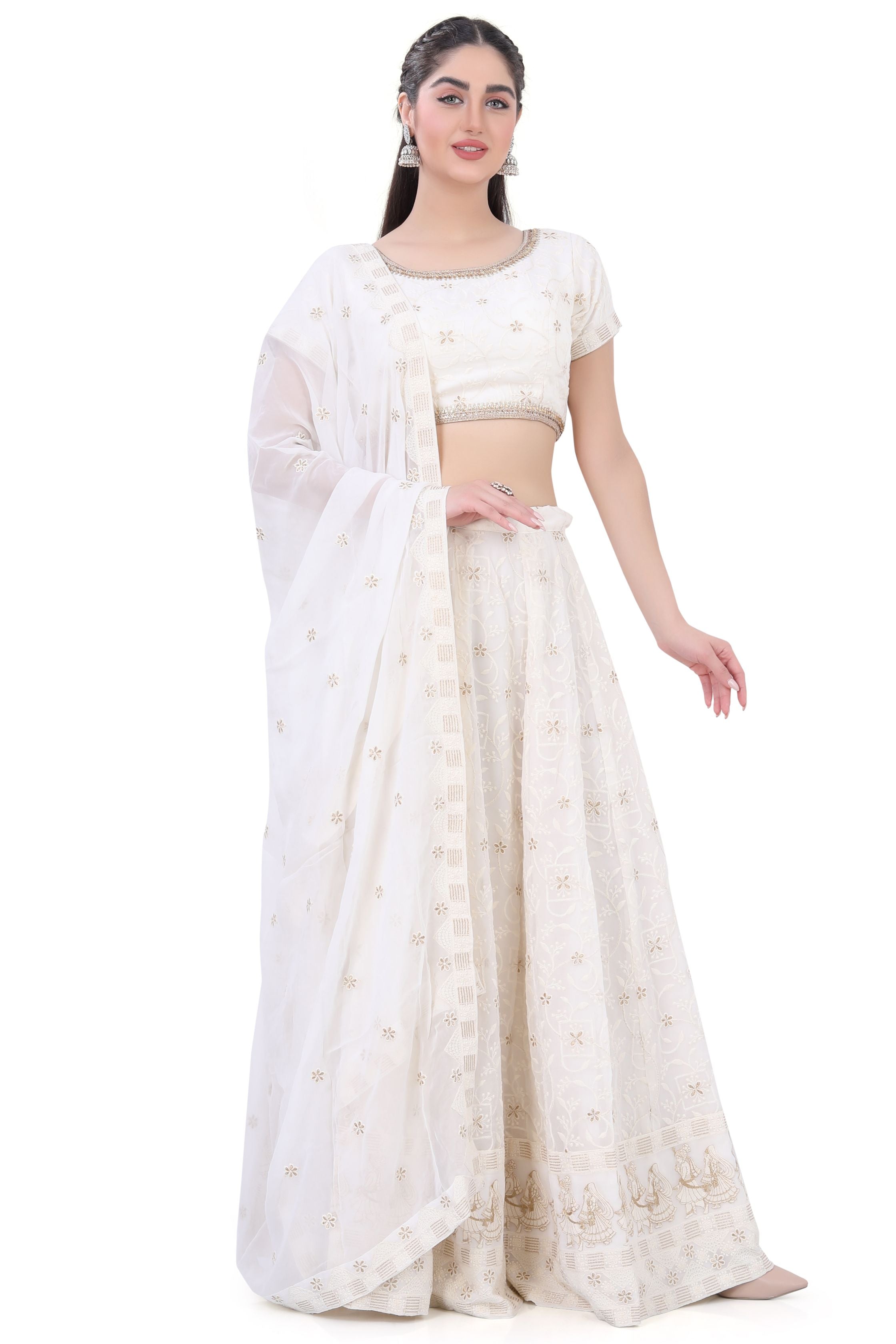 Off-White Georgette Lehenga Choli - Premium Partywear Lehenga from Dulhan Exclusives - Just $435! Shop now at Dulhan Exclusives
