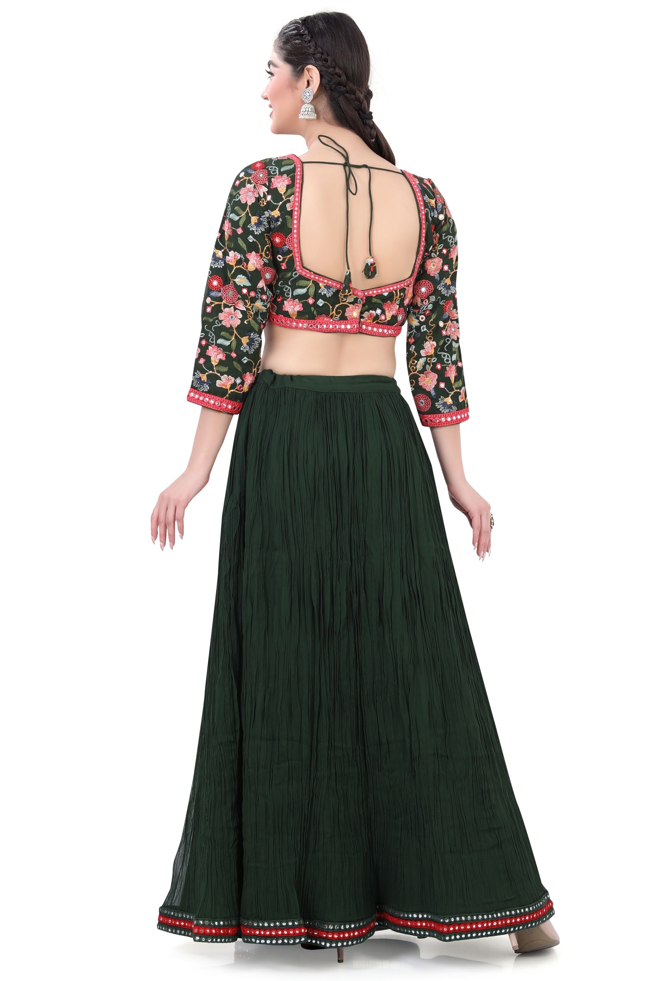 Olive Green Embroidered Lehenga Choli