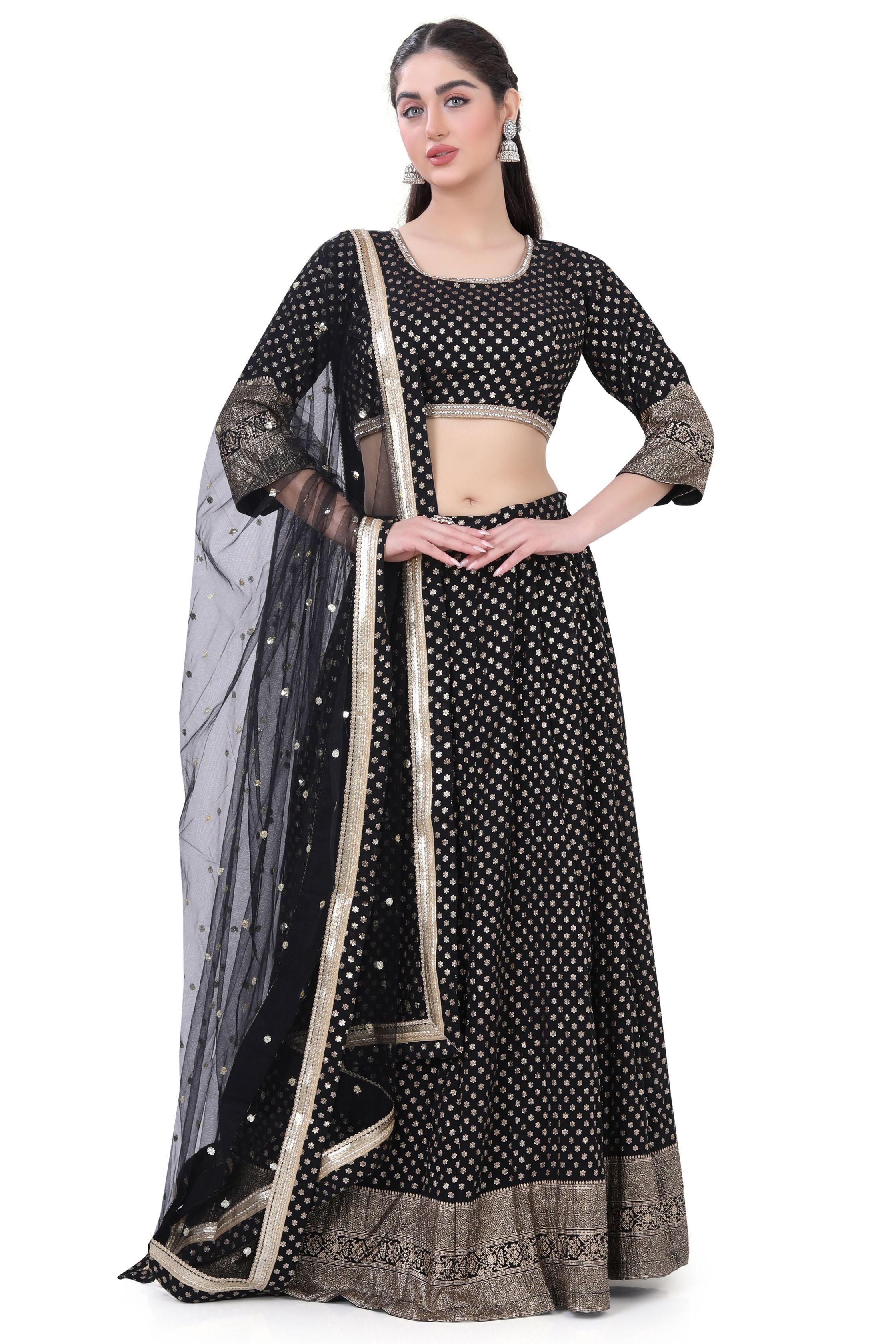 Black Georgette Foil Lehenga choli