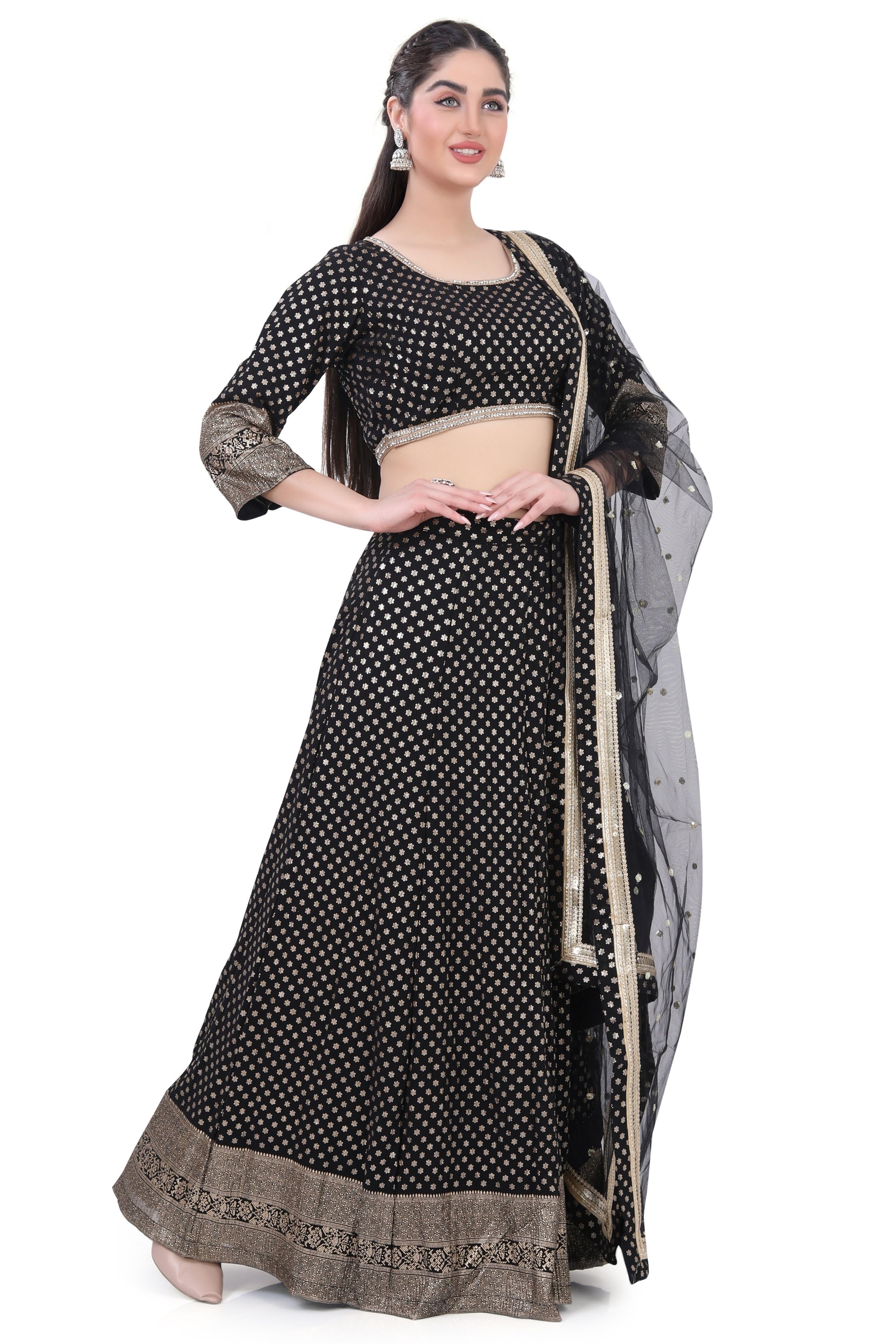 Black Georgette Foil Lehenga choli