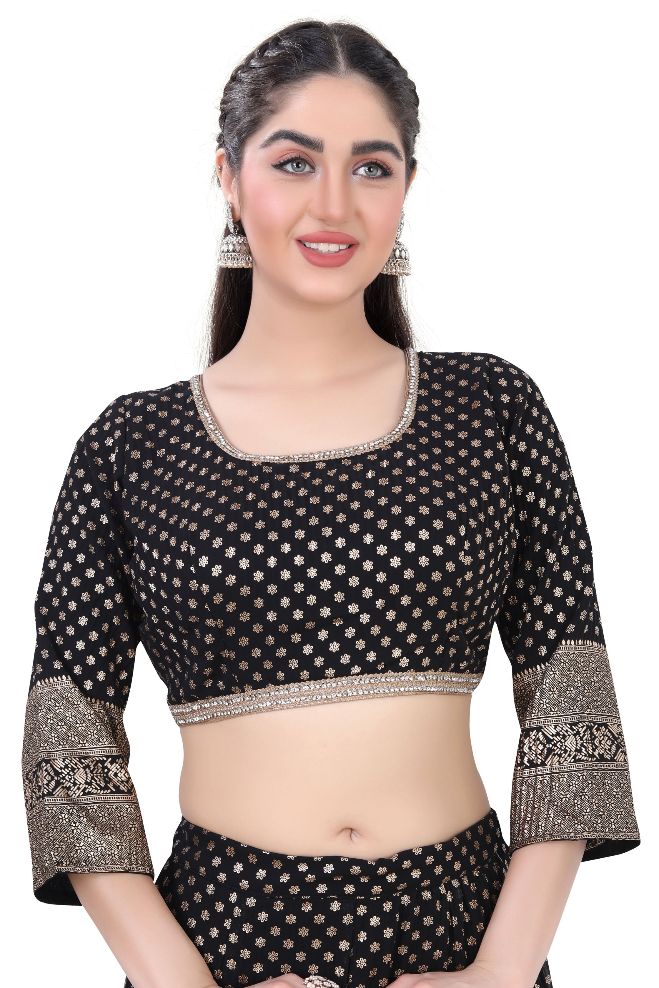 Black Georgette Foil Lehenga choli