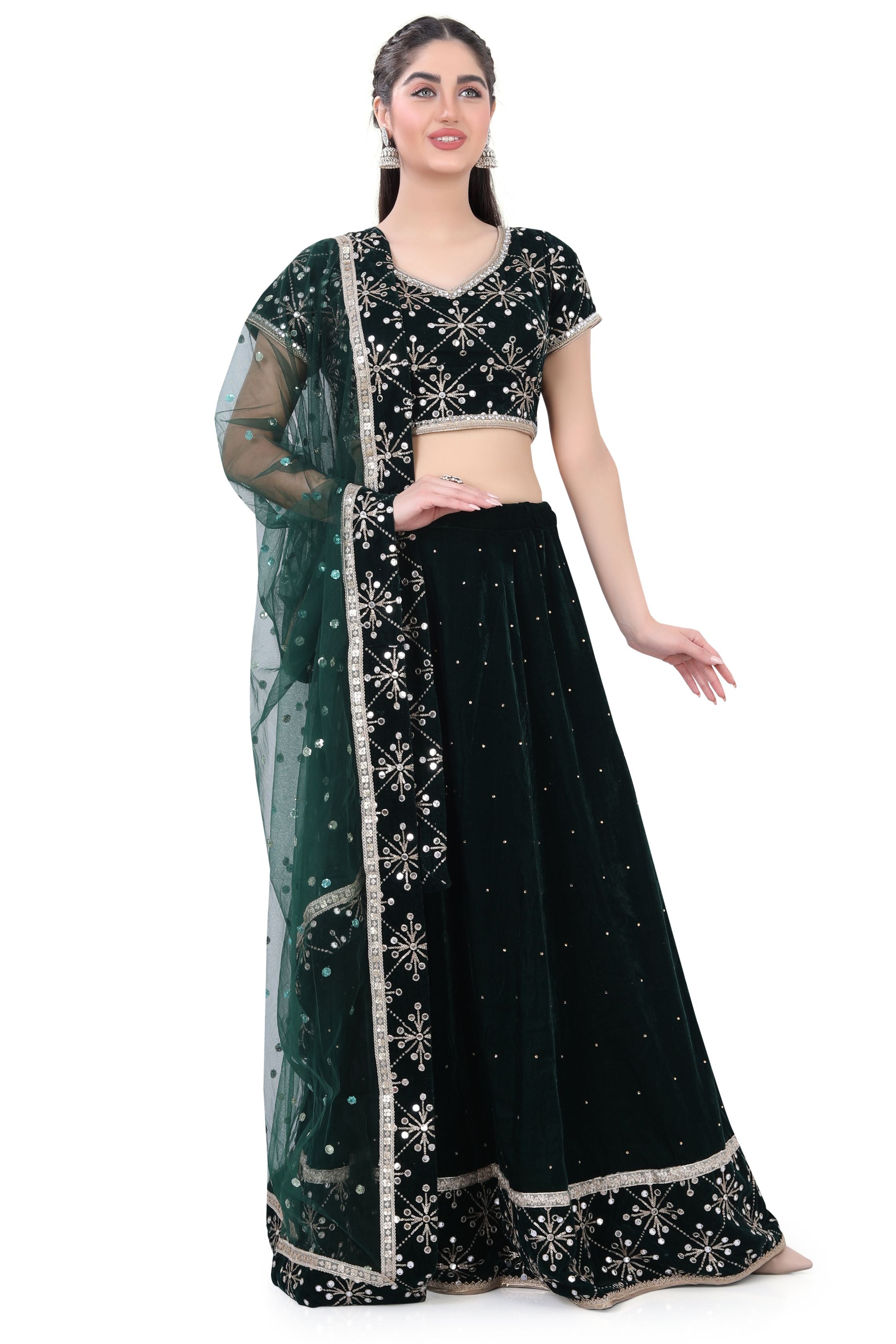 Green Velvet Lehenga Choli-1