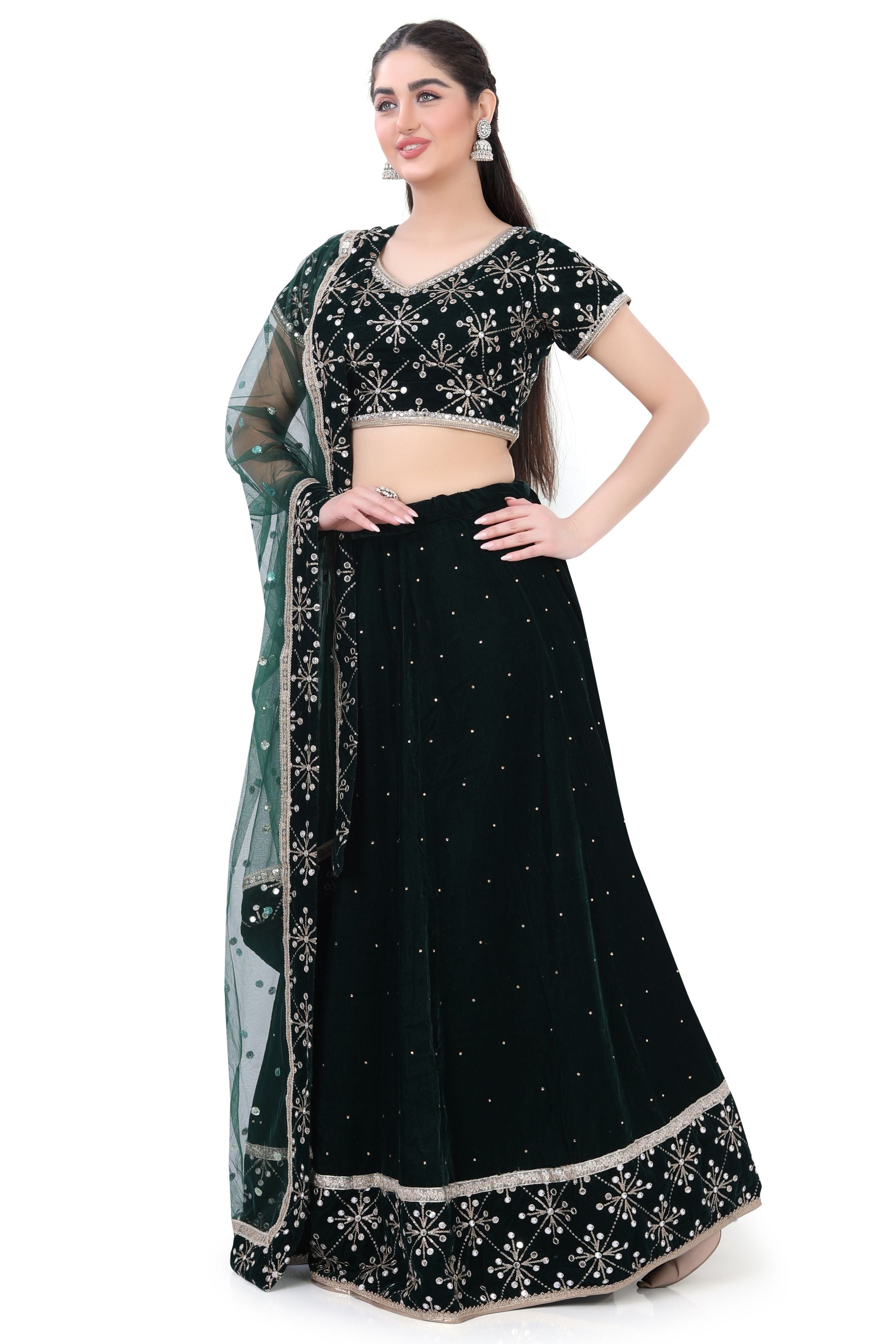 Green Velvet Lehenga Choli-1