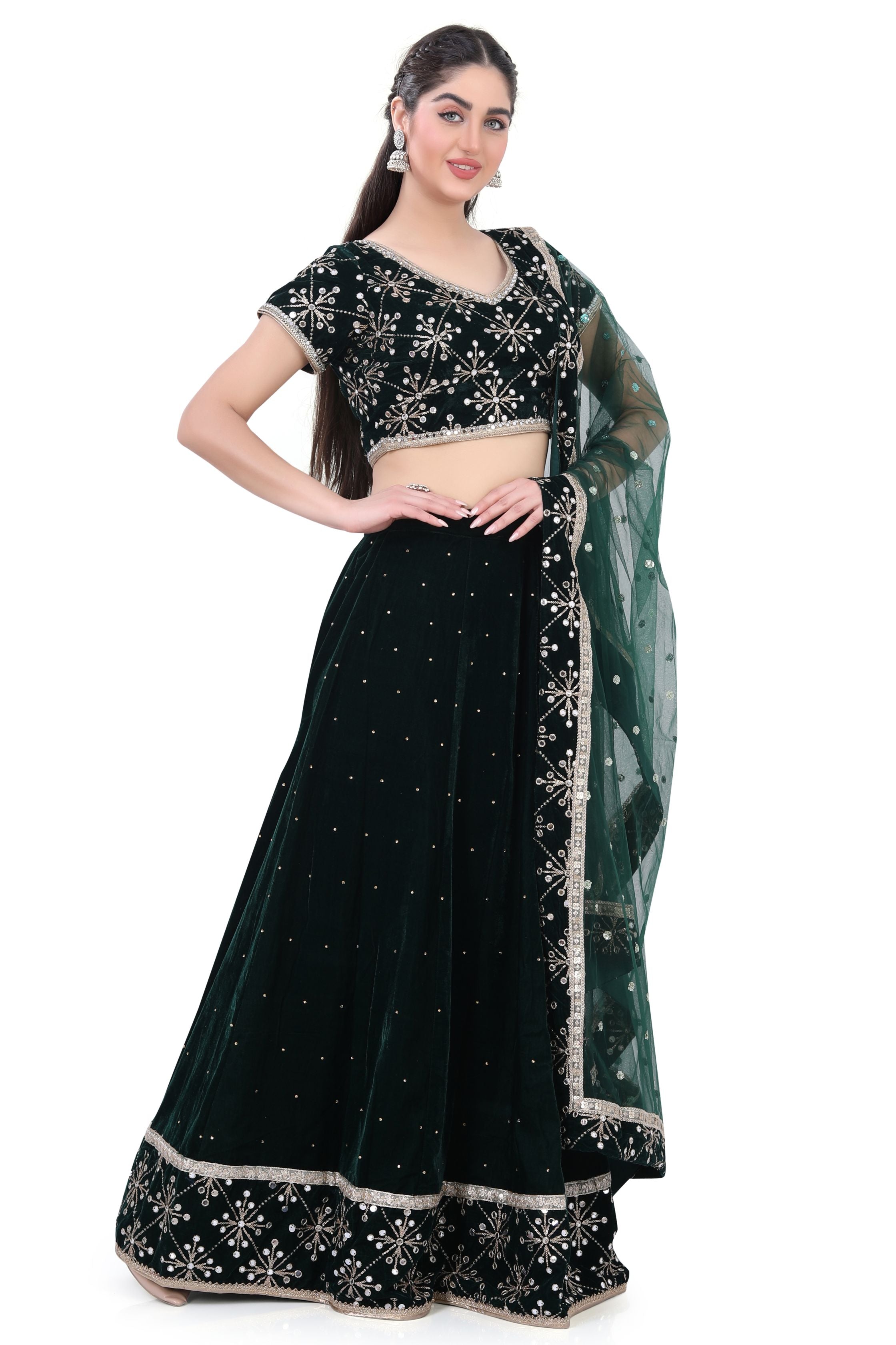 Green Velvet Lehenga Choli-1