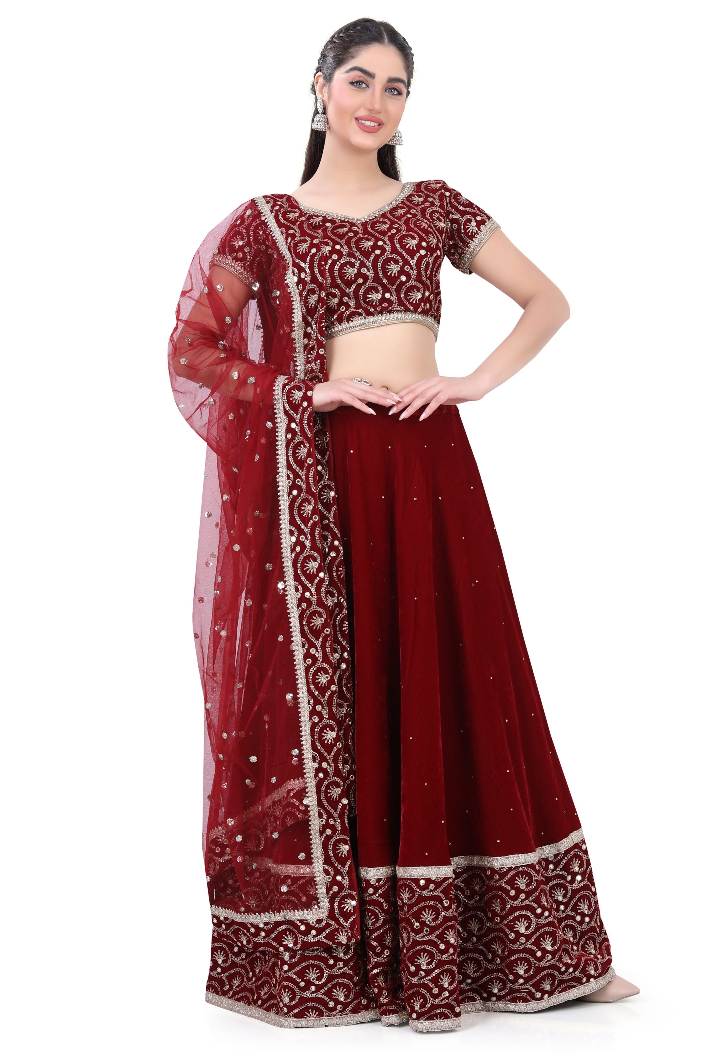 Maroon Velvet  Lehenga Choli-1