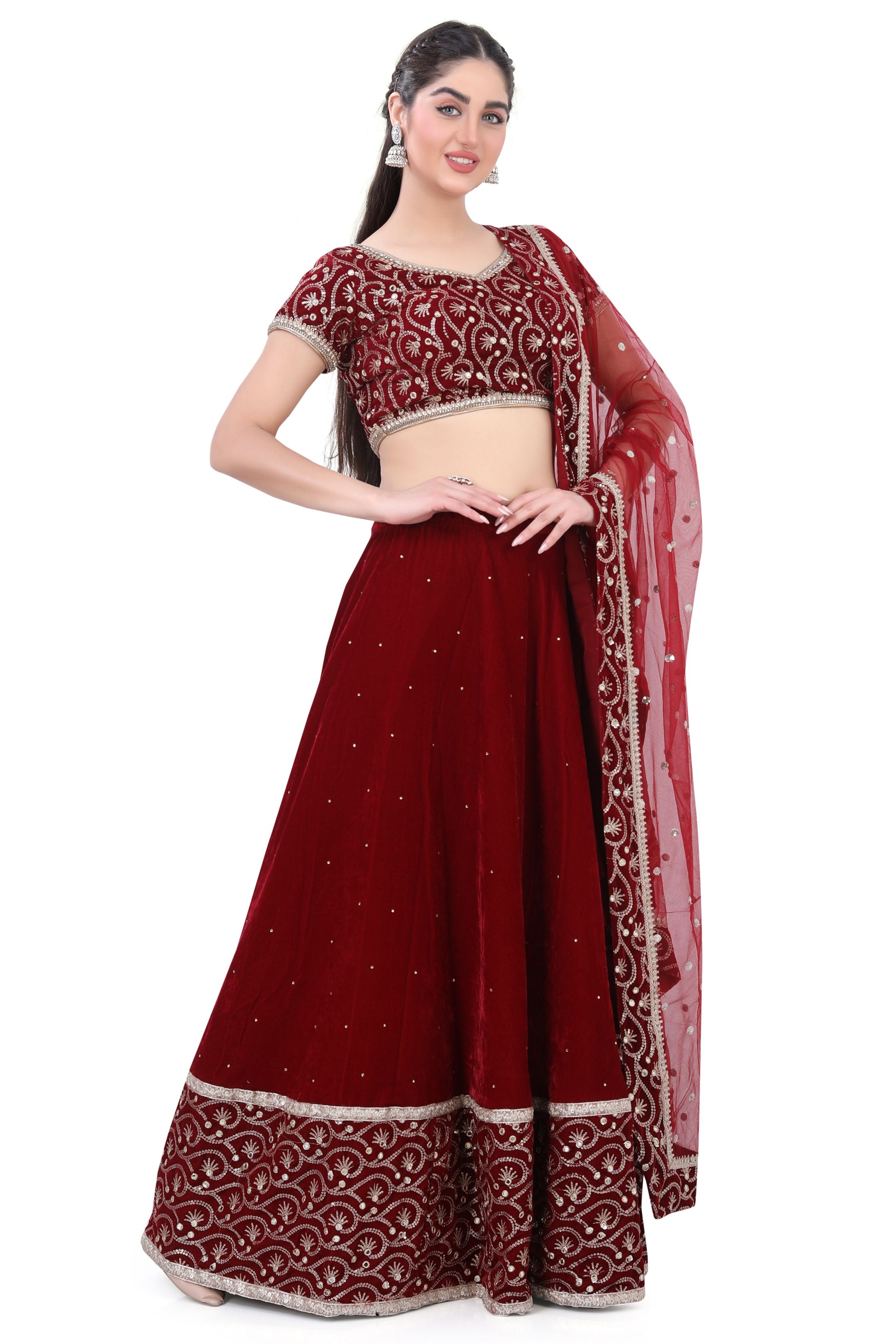 Maroon Velvet  Lehenga Choli-1