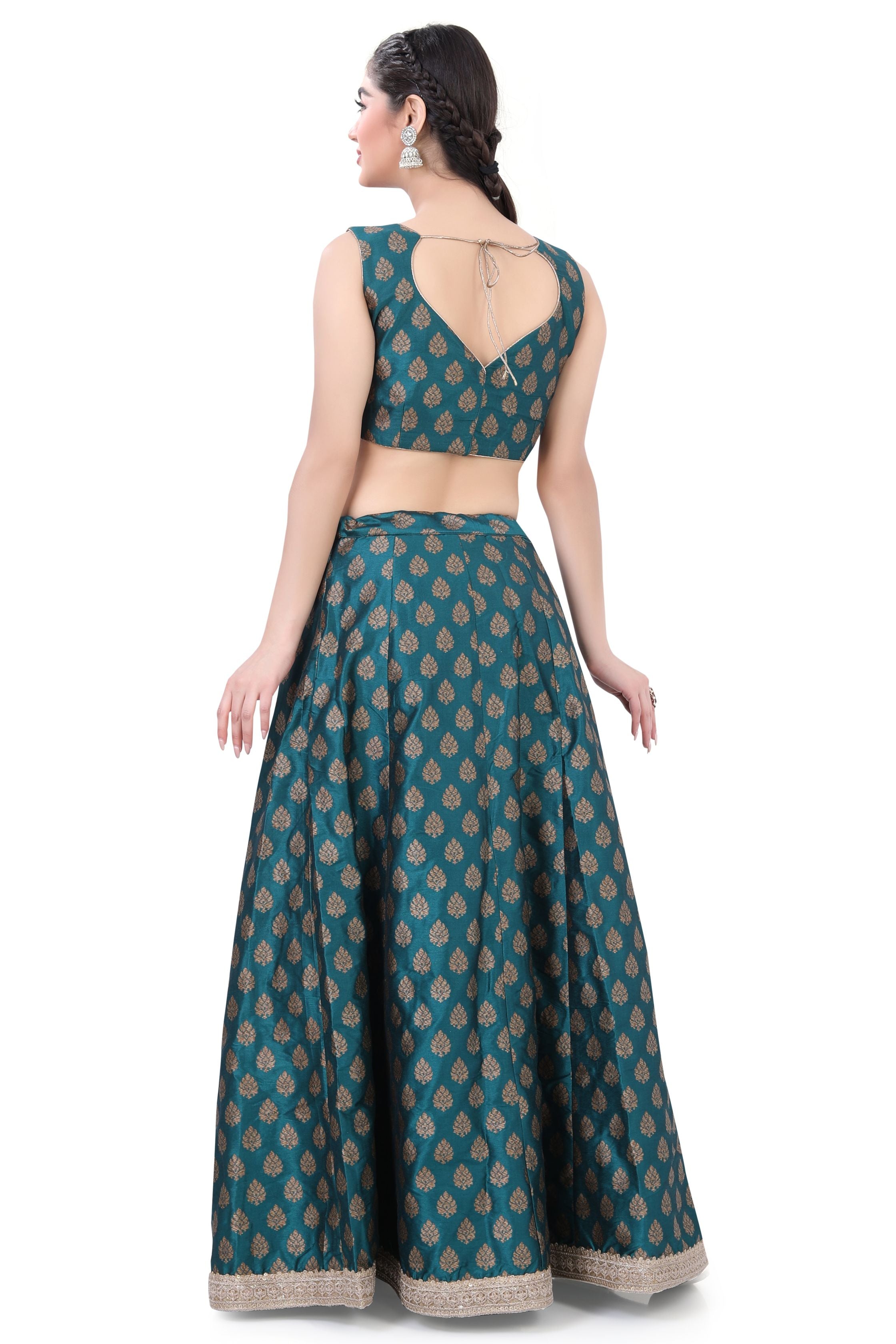 Teal Blue Brocade Lehenga Choli