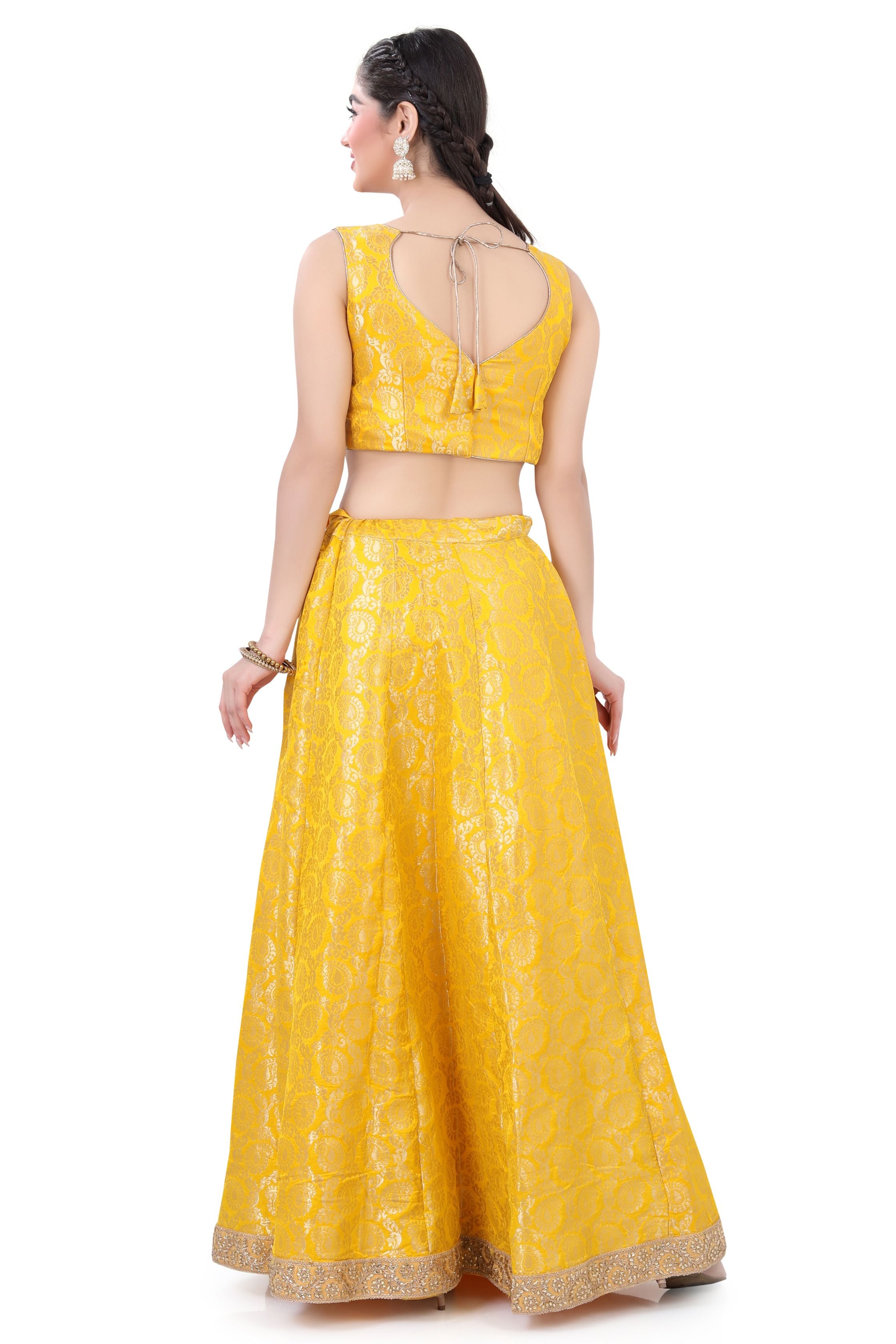 Yellow Brocade Lehenga Choli