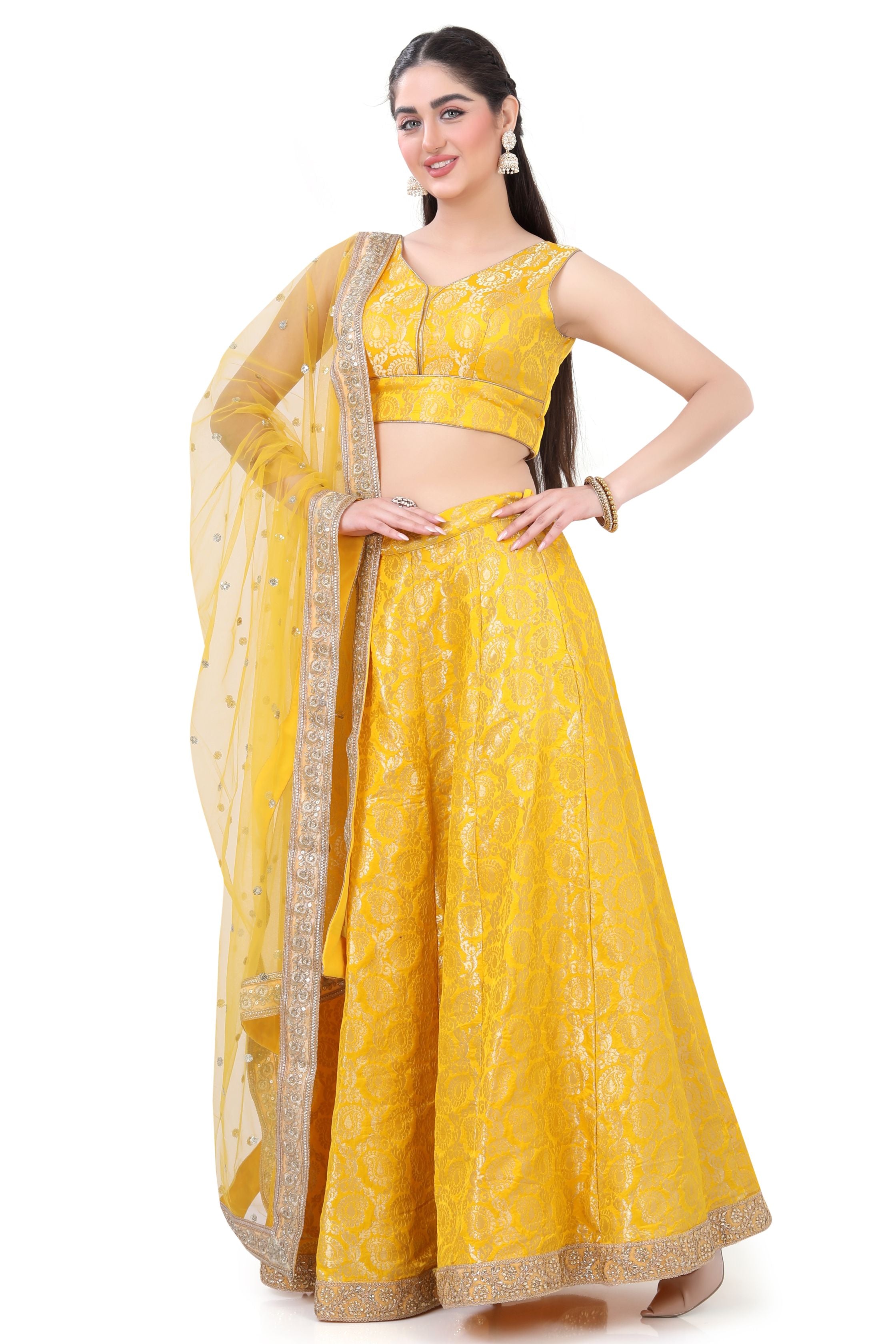 Yellow Brocade Lehenga Choli