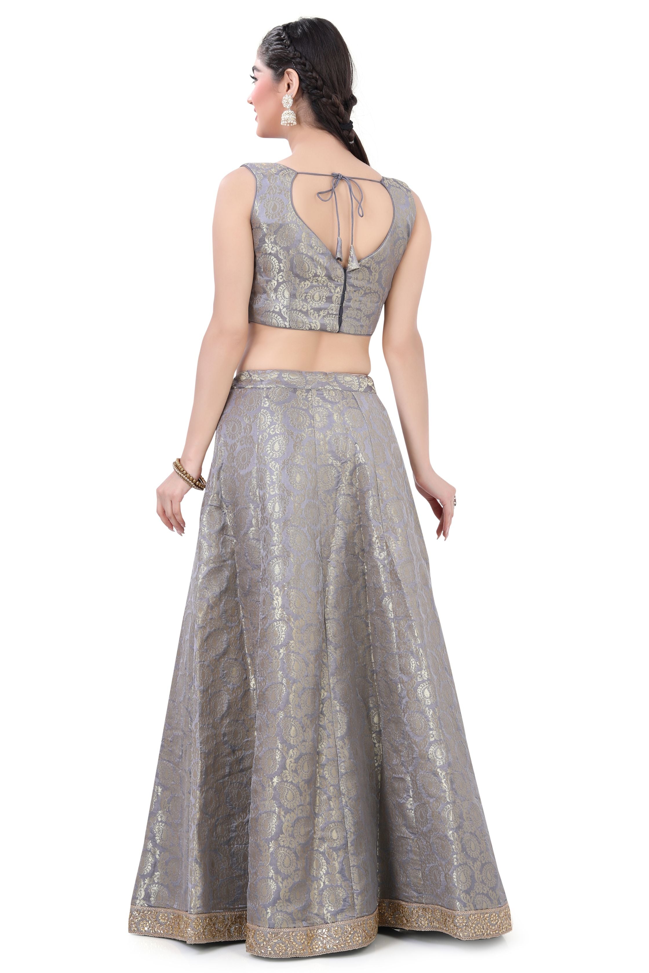 Grey Brocade Lehenga Choli