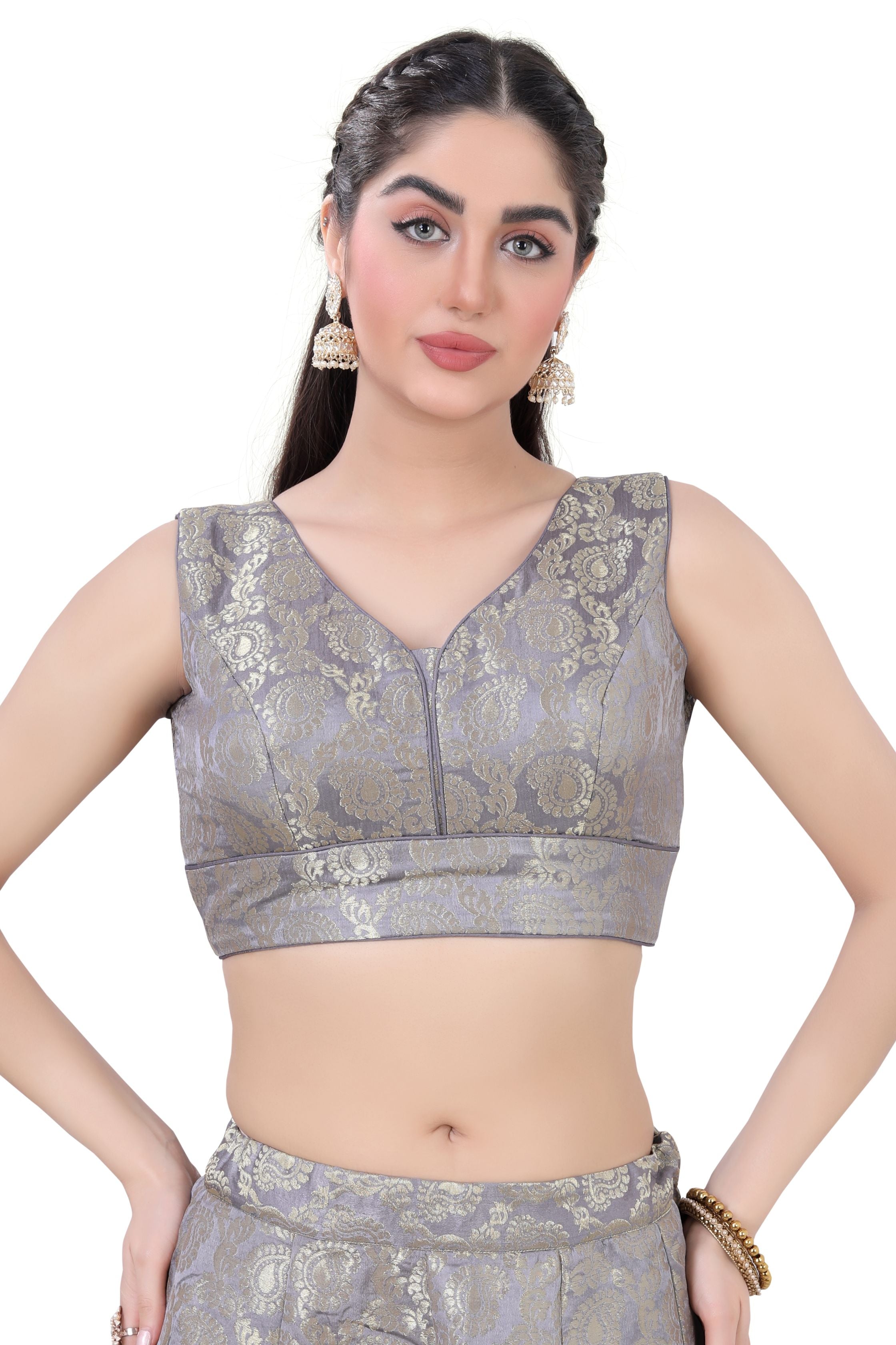 Grey Brocade Lehenga Choli