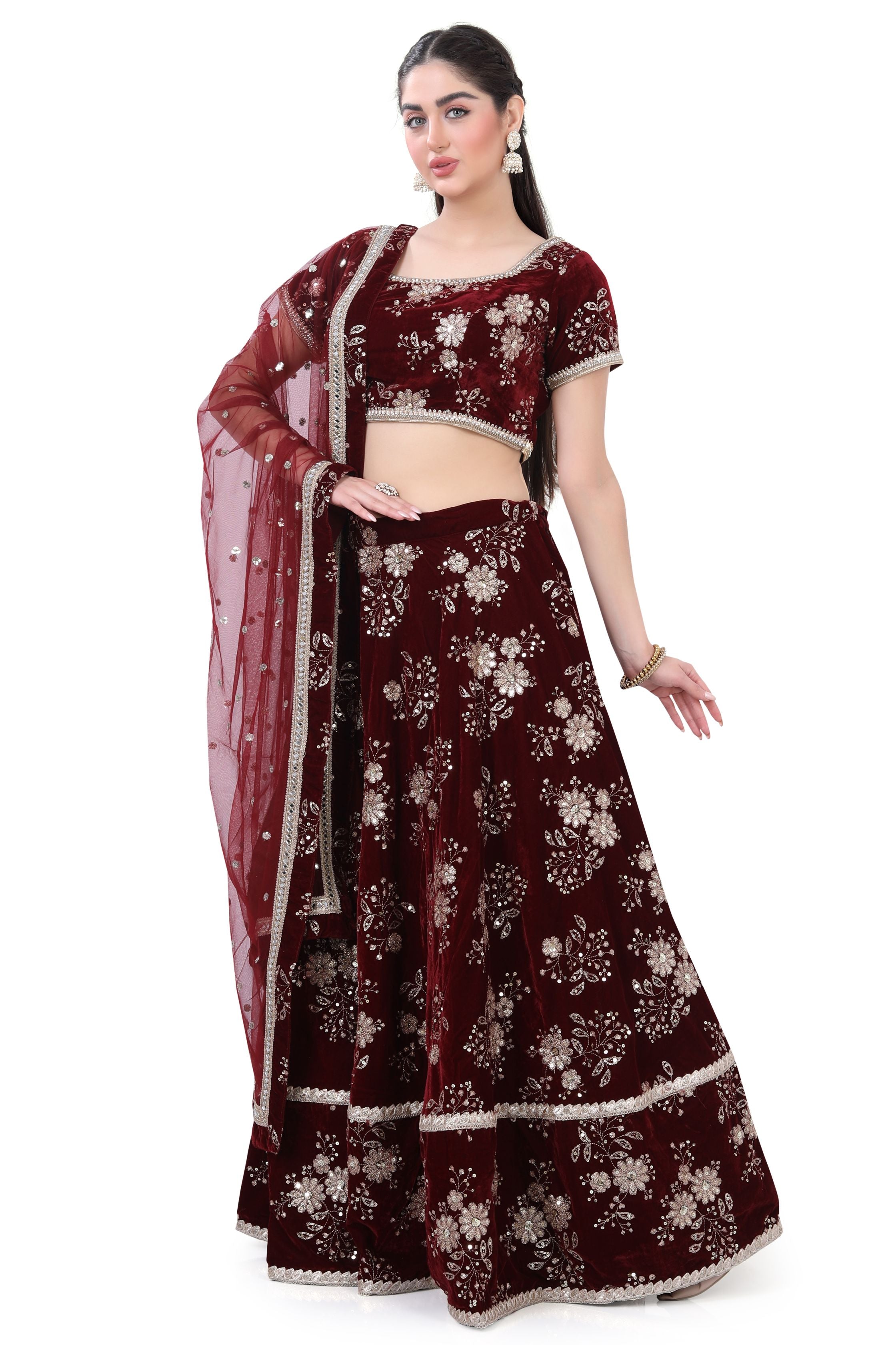 Maroon Velvet Lehenga Choli-5