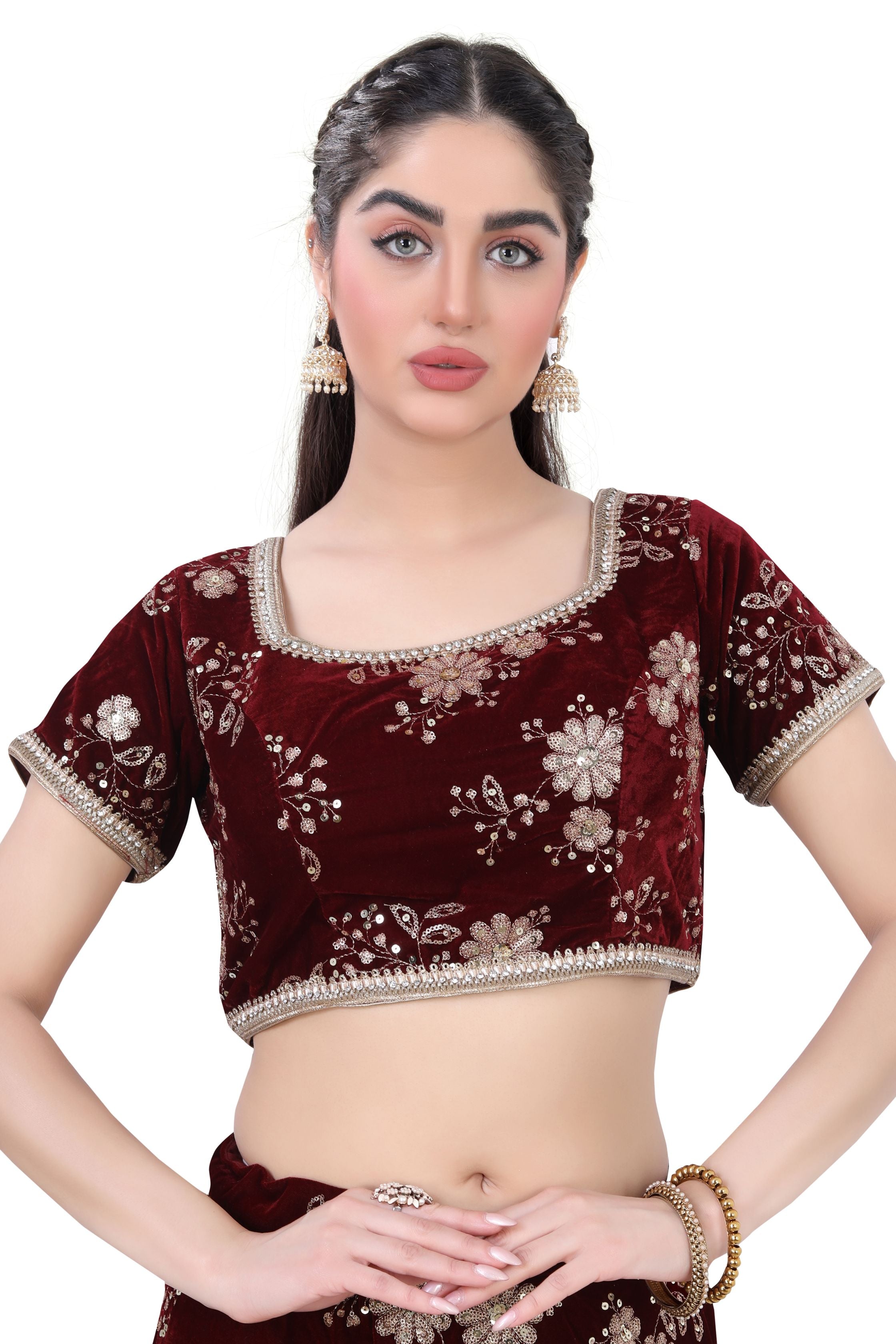 Maroon Velvet Lehenga Choli-5