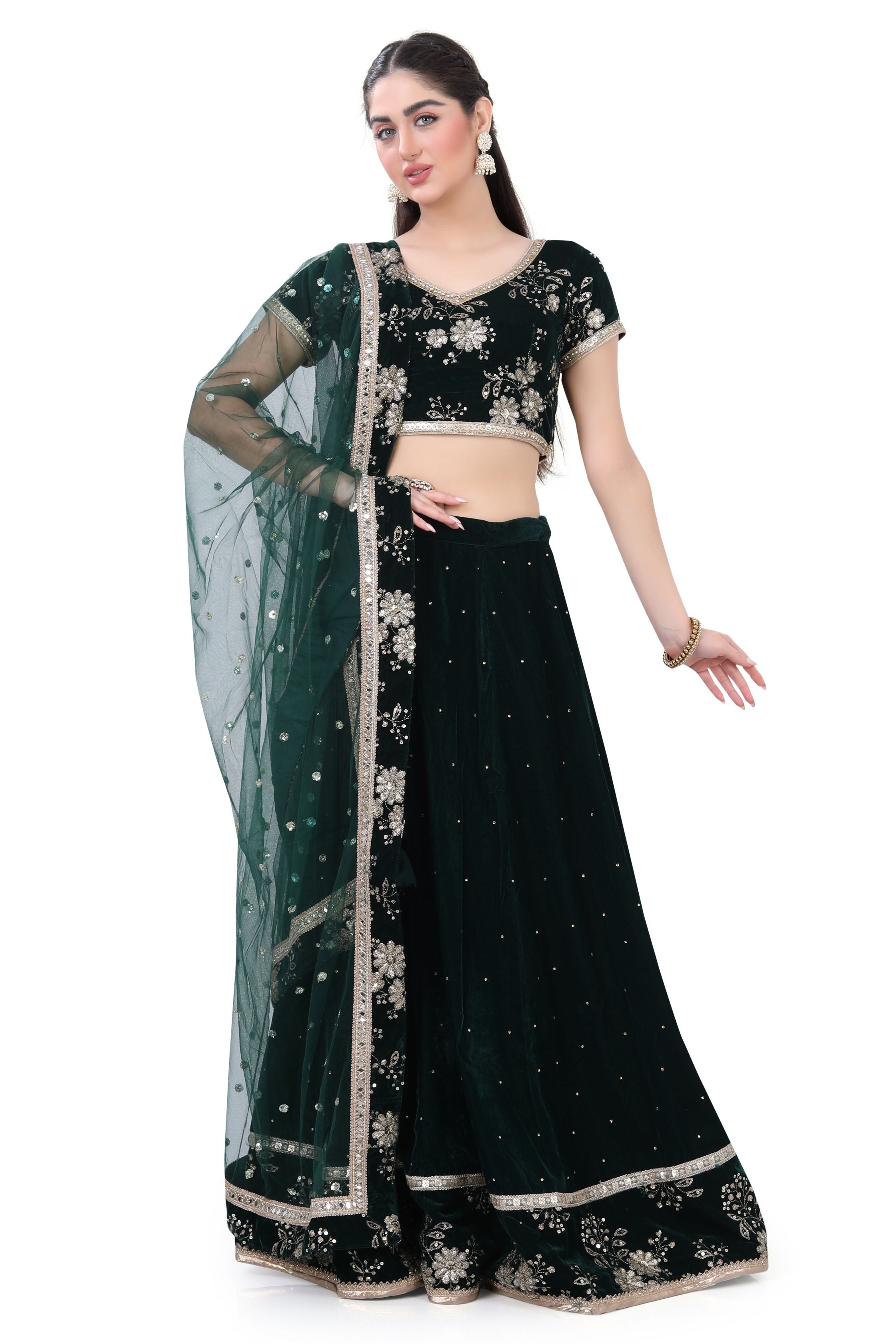 Green Velvet Lehenga Choli-2