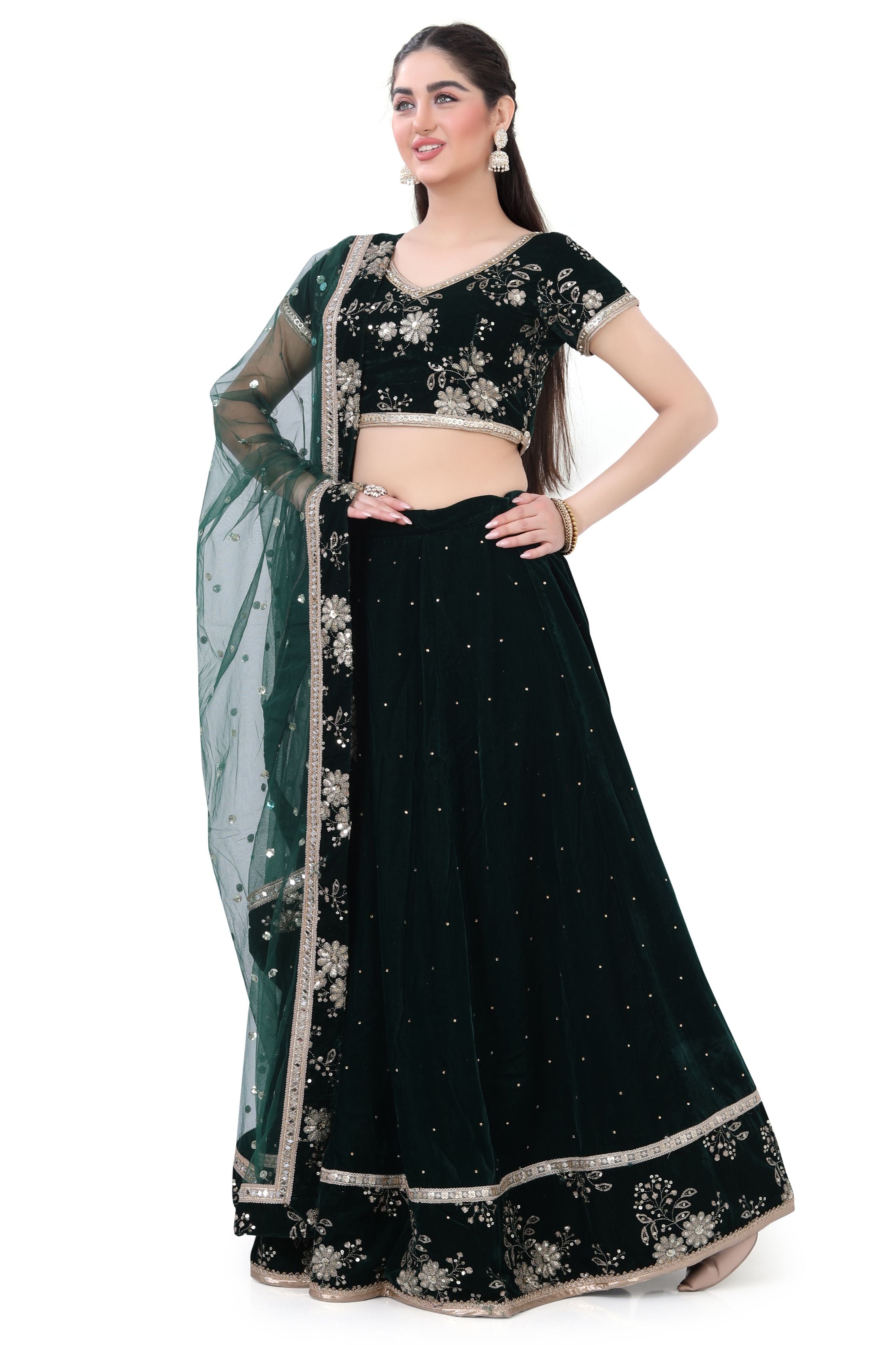 Green Velvet Lehenga Choli-2