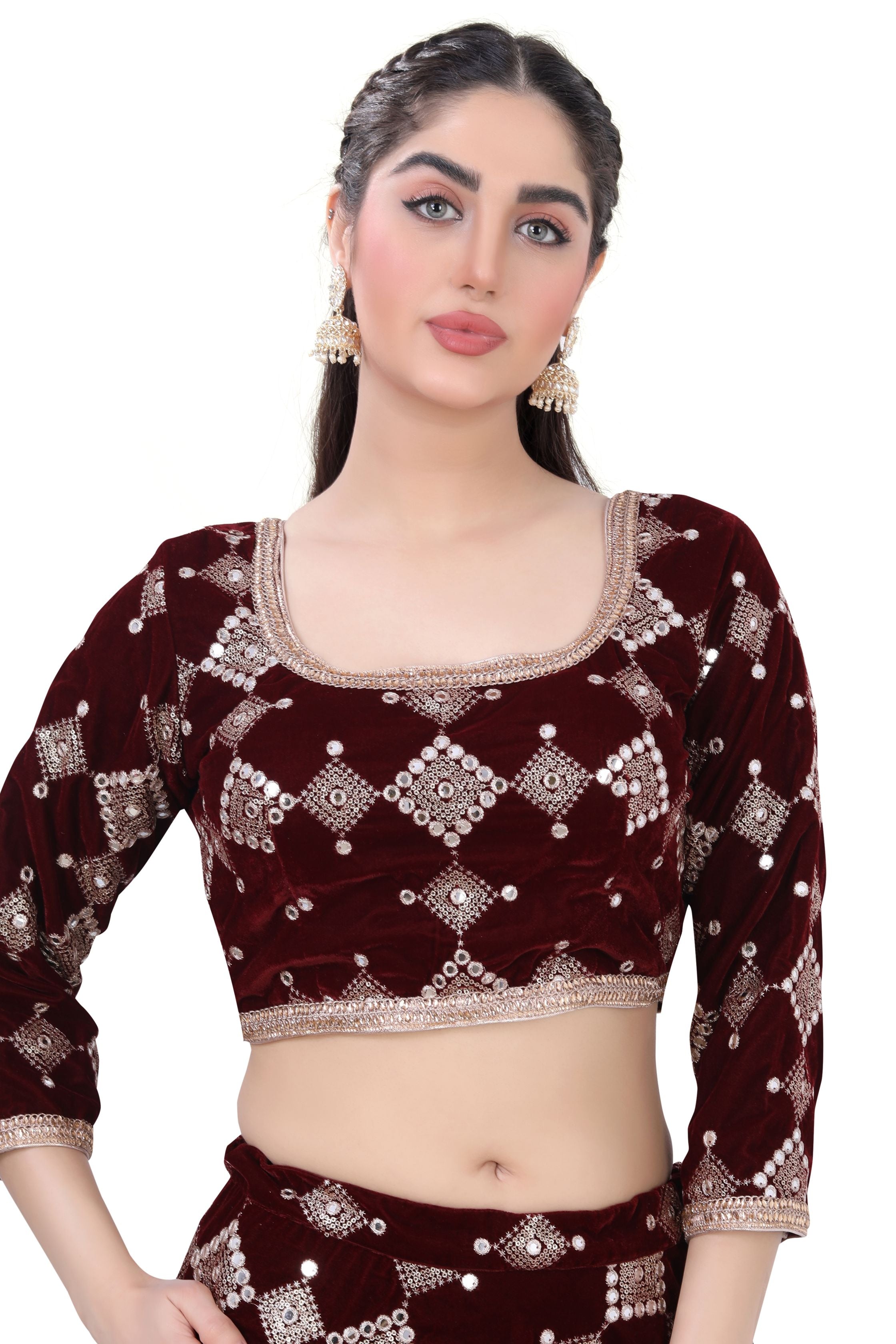 Maroon Velvet Lehenga Choli-3