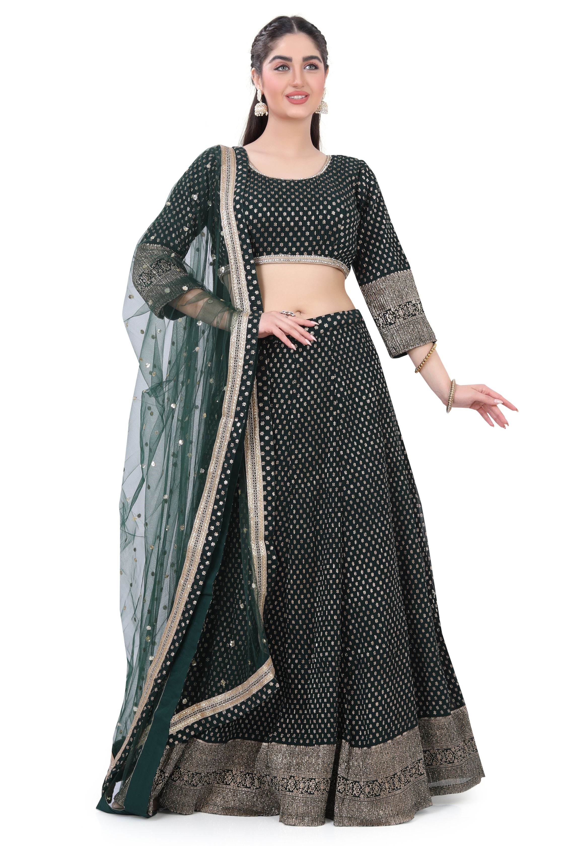 Green Georgette Foil Lehenga choli