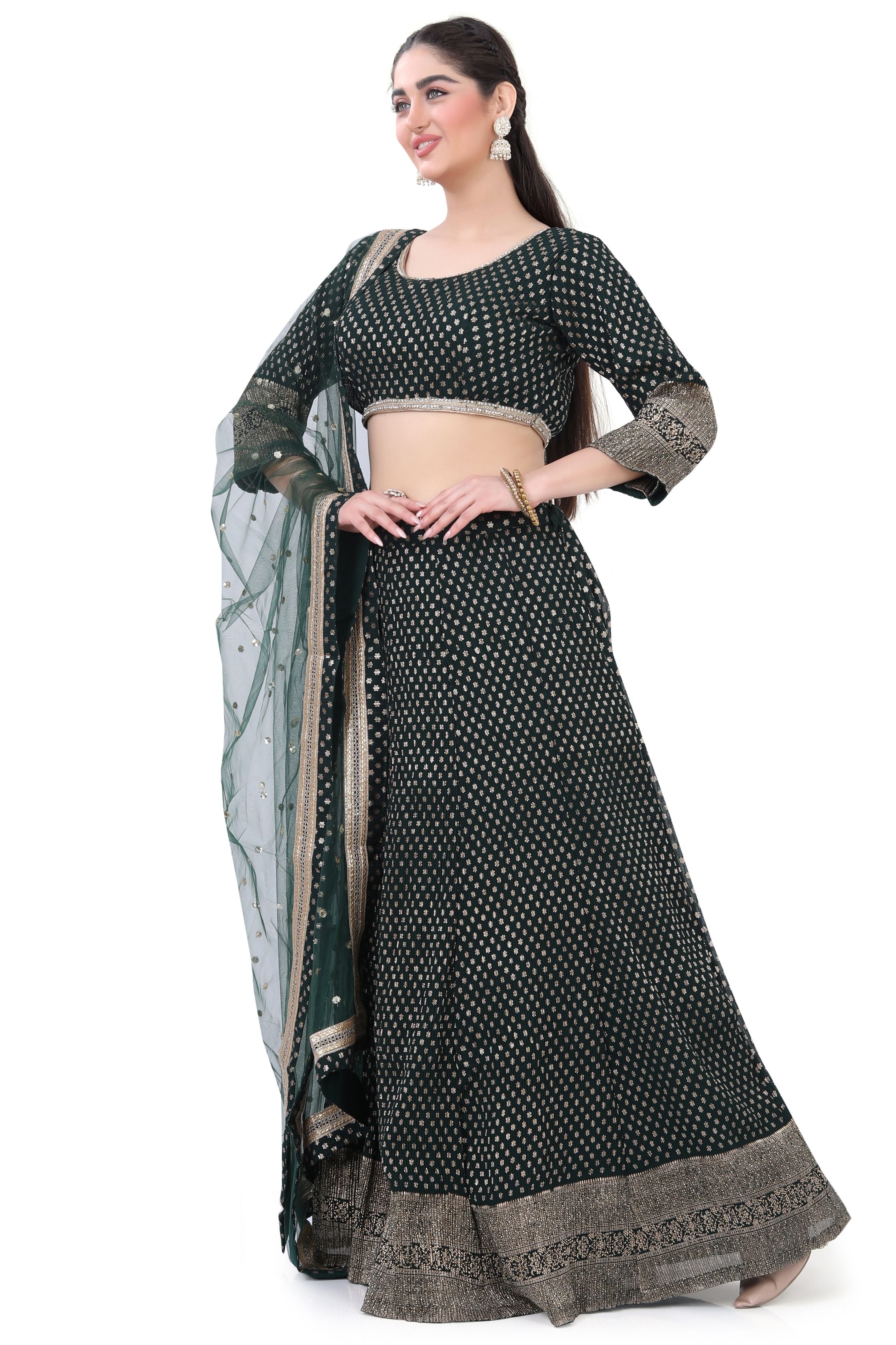 Green Georgette Foil Lehenga choli