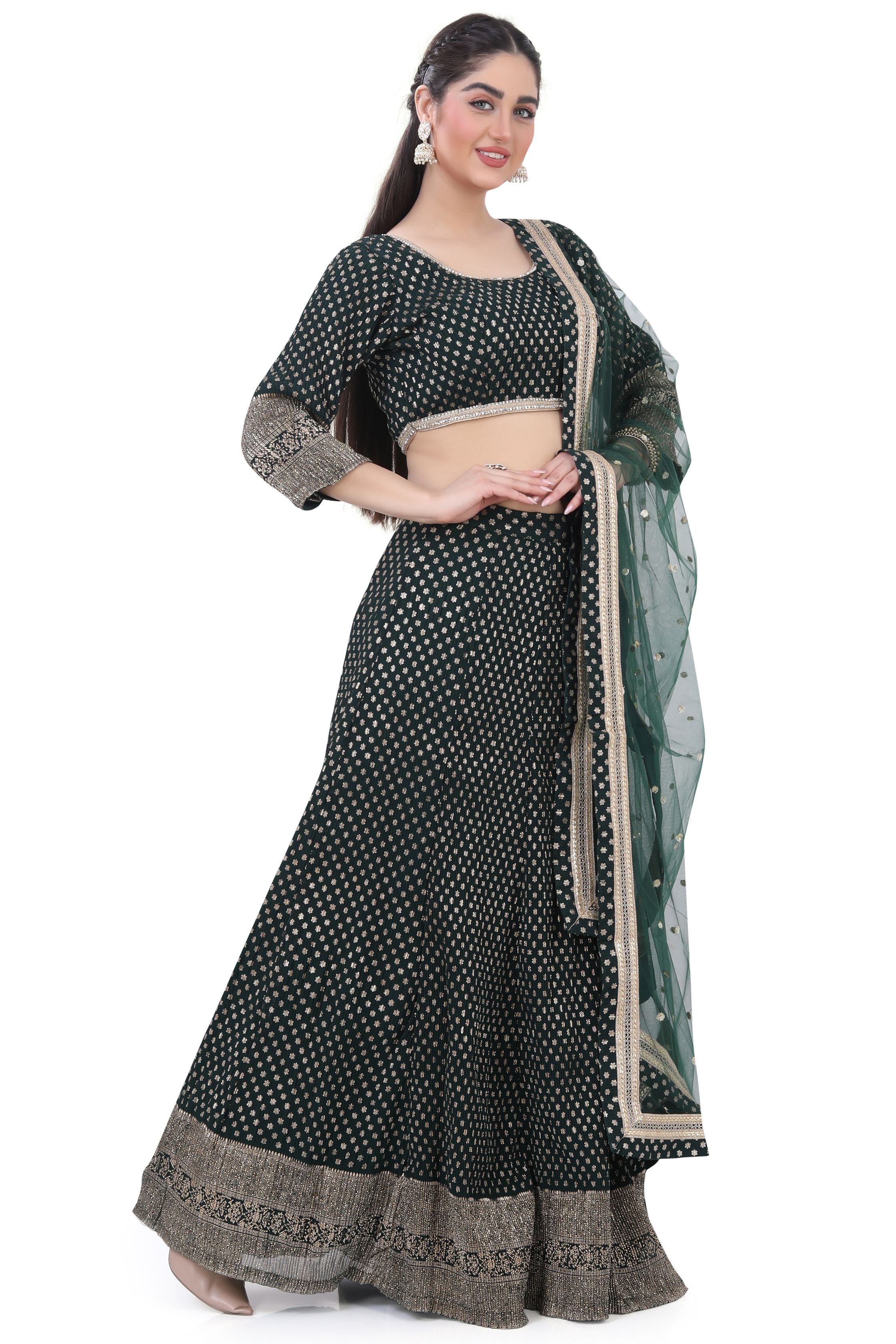 Green Georgette Foil Lehenga choli