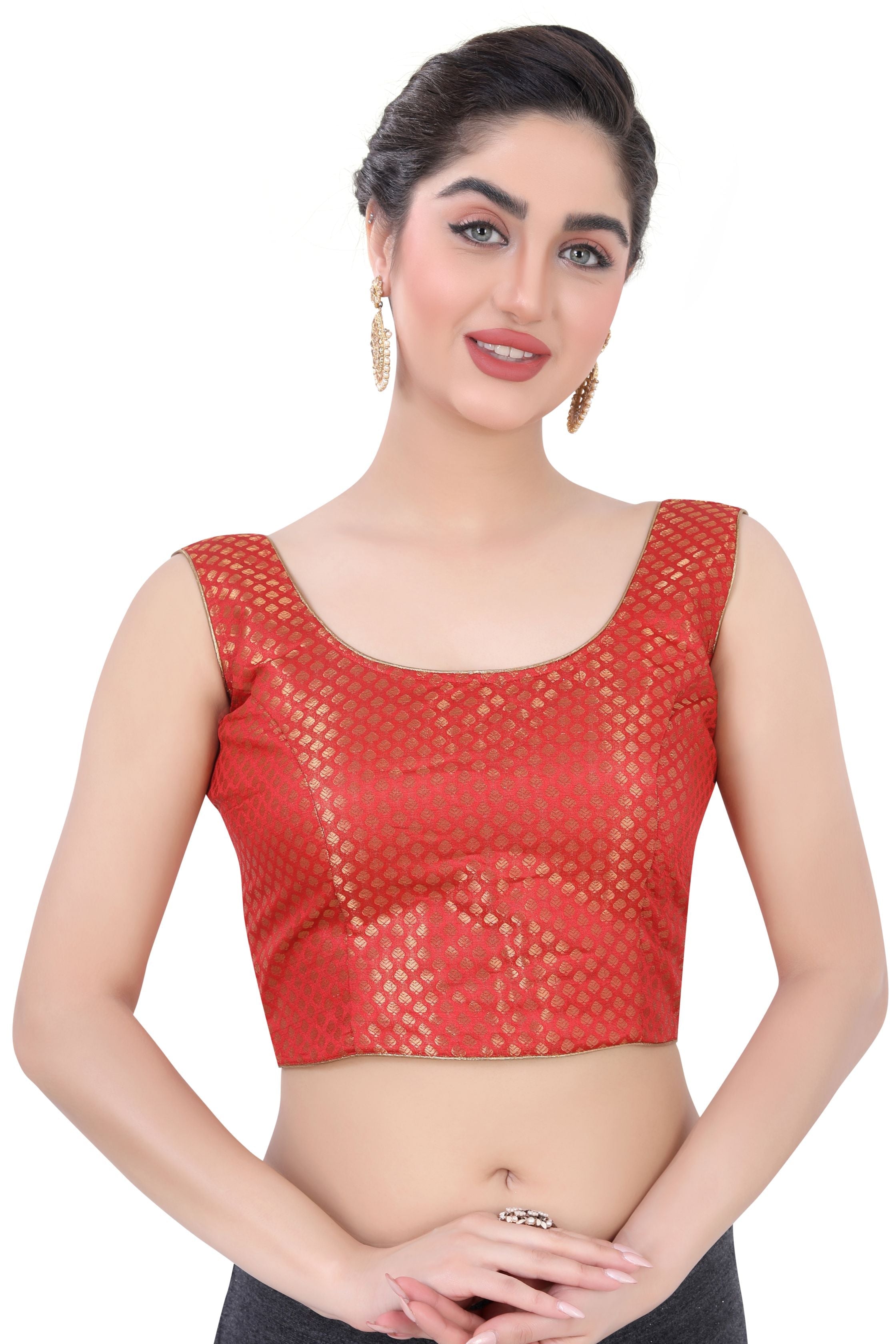 Sleeveless Women's Brocade Blouse for partywear sarees in Orange Color