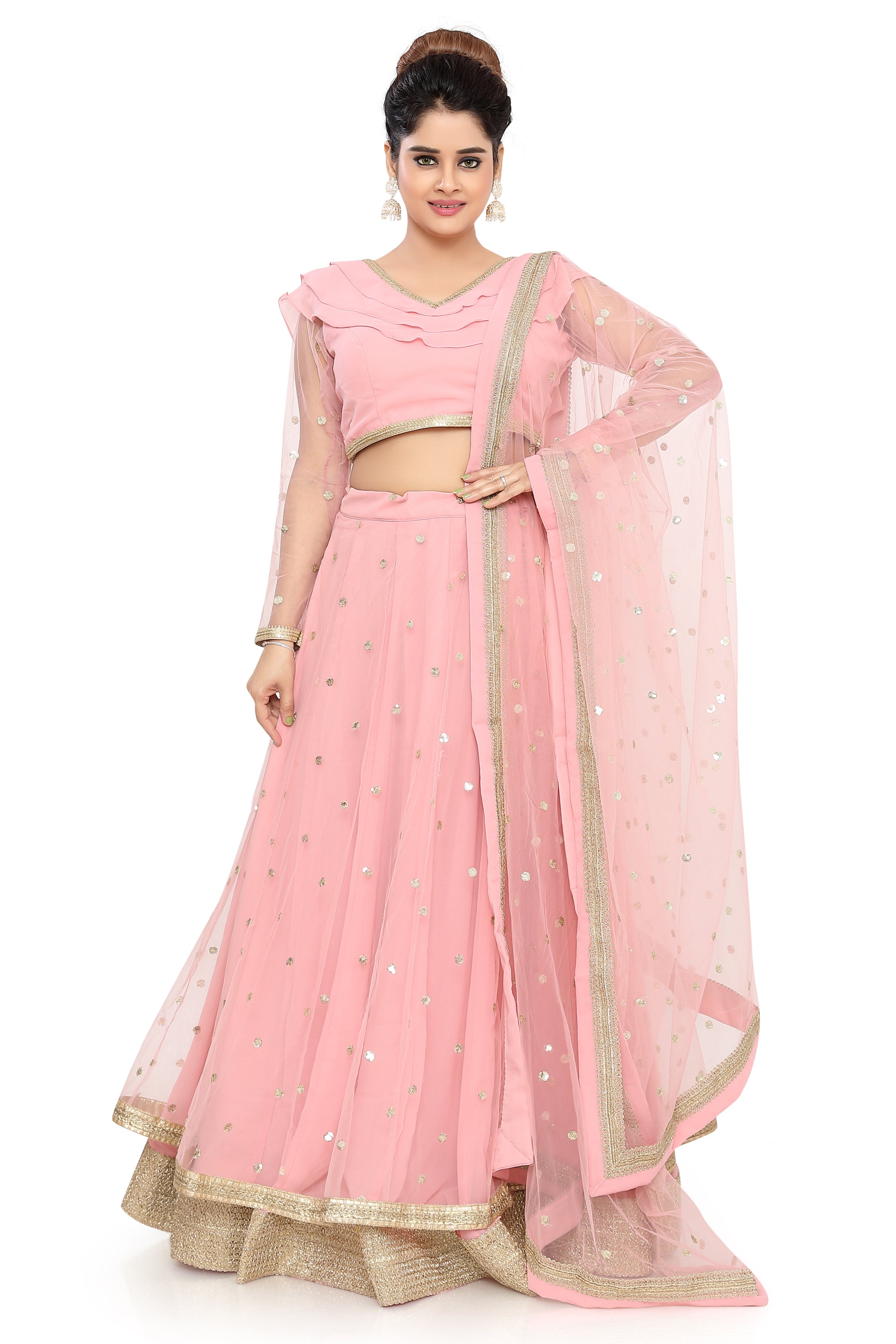 Pink Layered Lehenga Choli