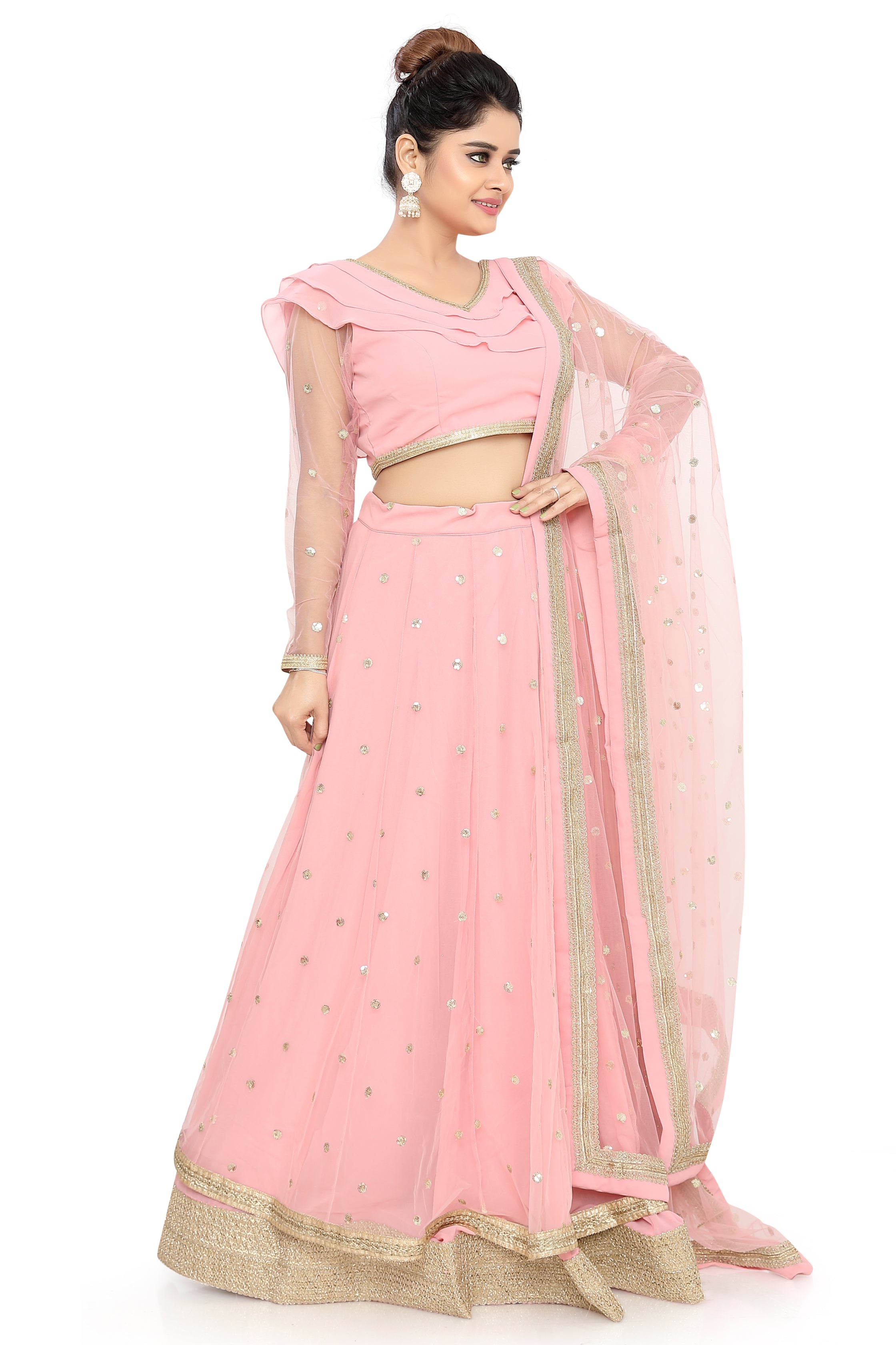 Pink Layered Lehenga Choli