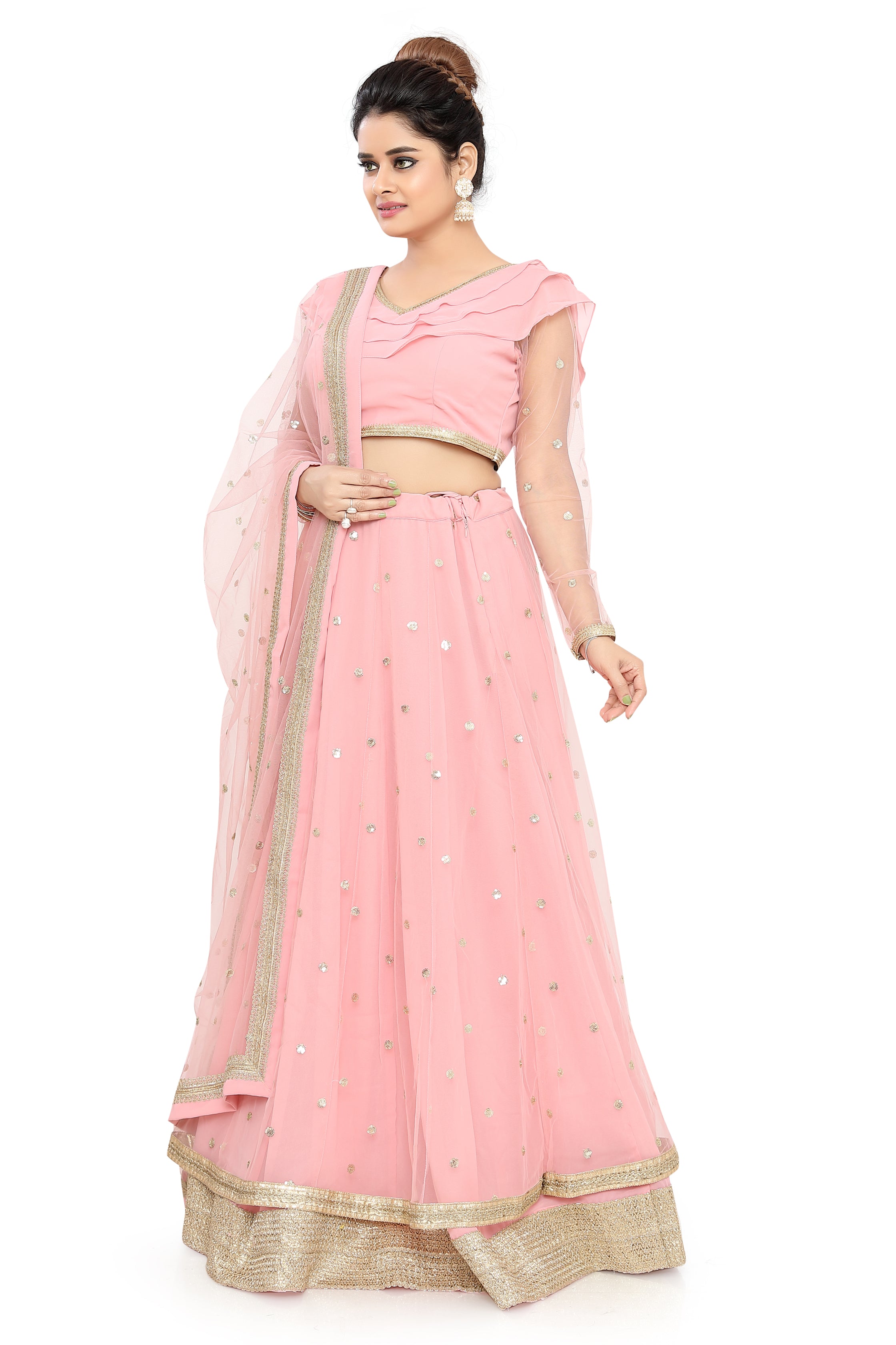 Pink Layered Lehenga Choli