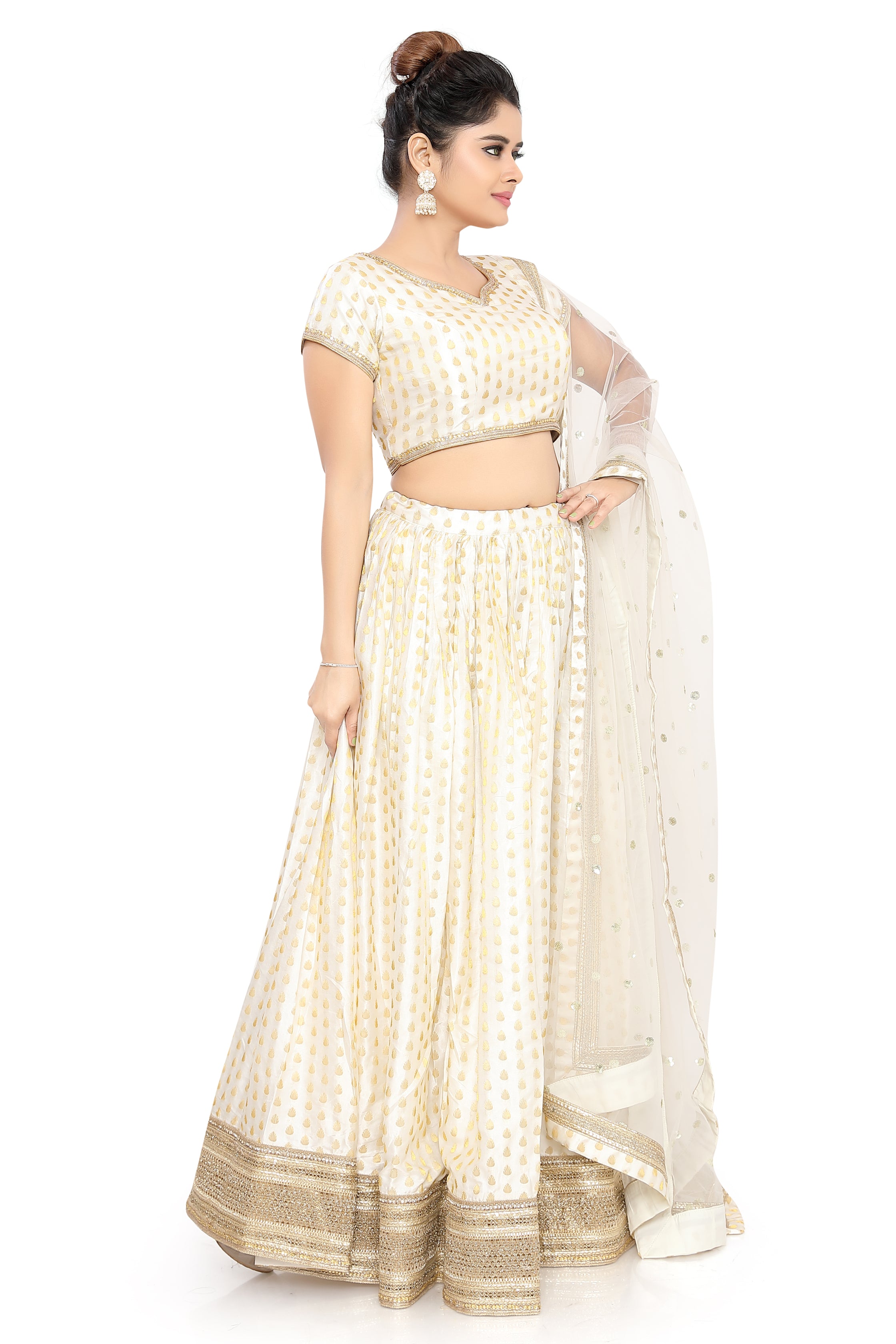 Cream Silk Lehenga Choli