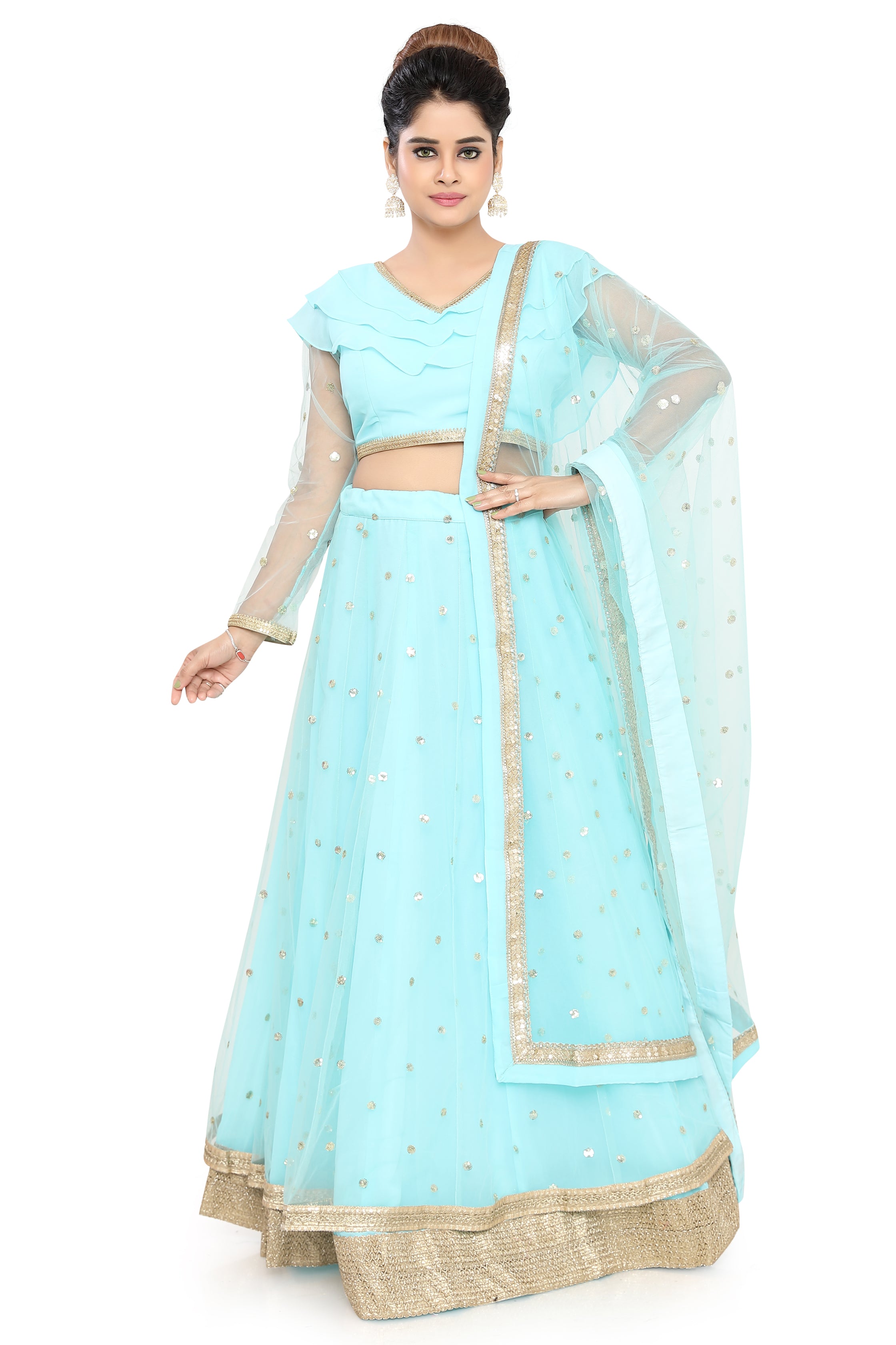 Light Blue Layered Lehenga Choli