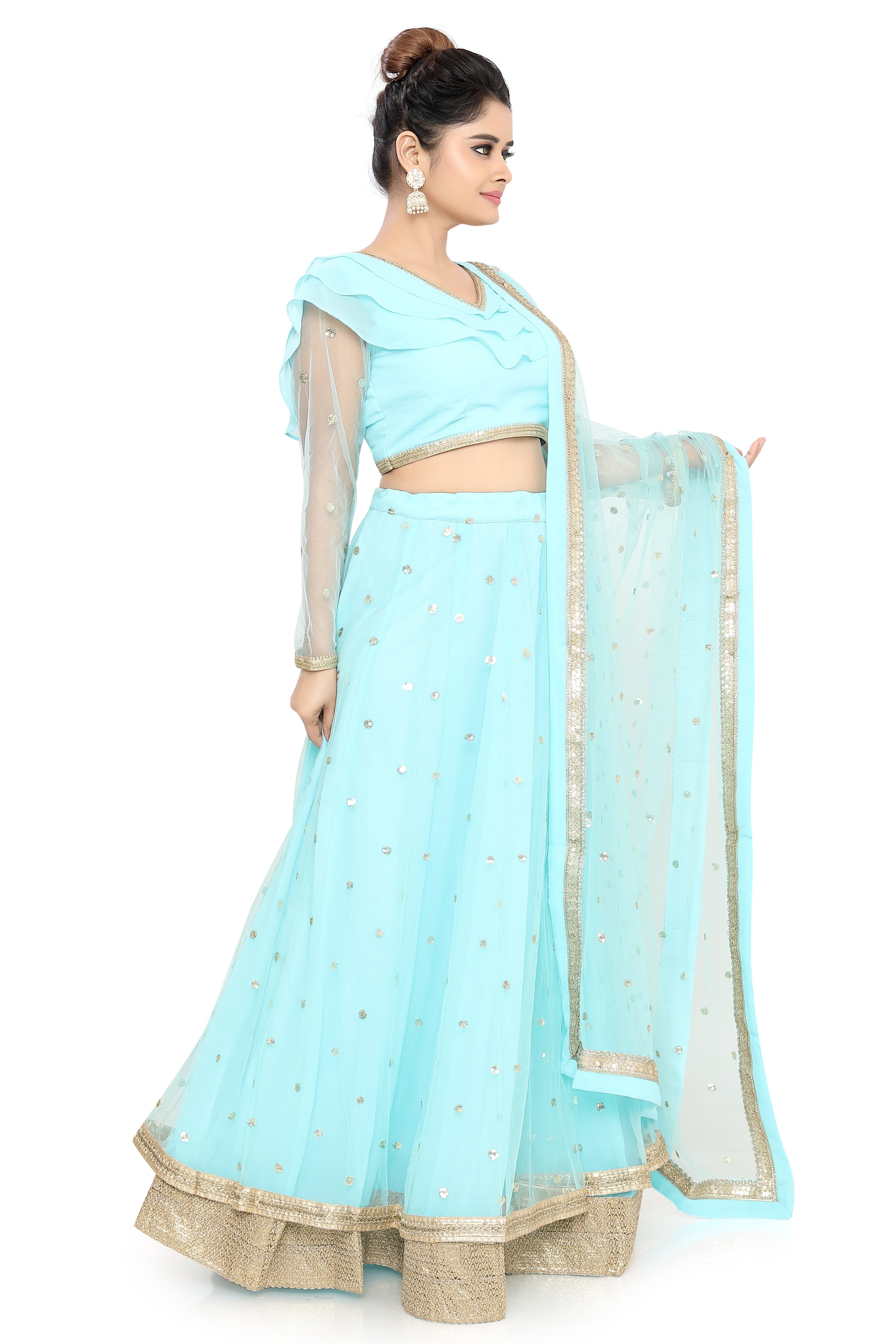 Light Blue Layered Lehenga Choli