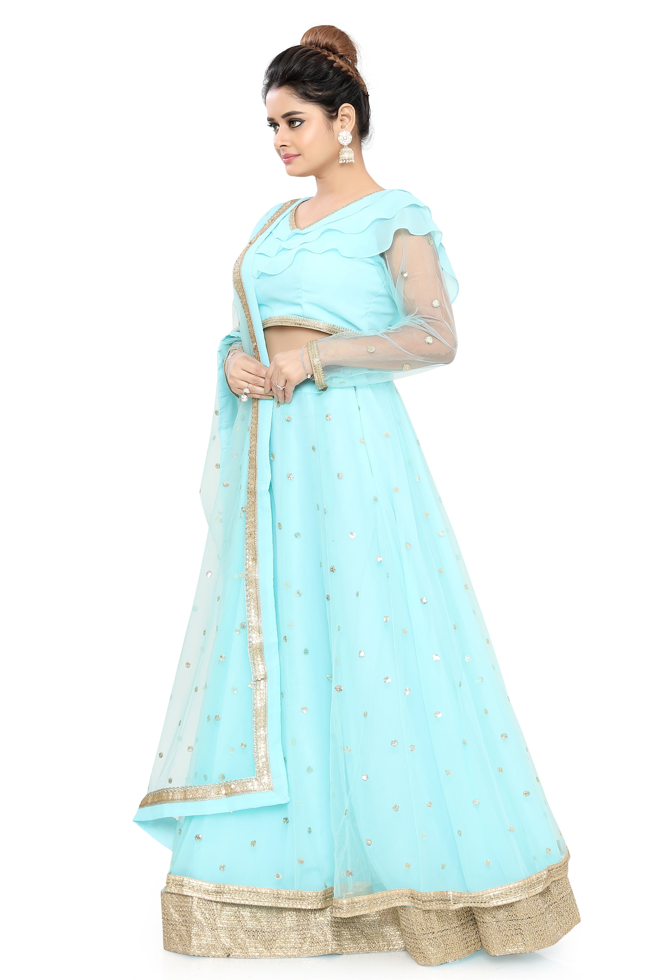 Light Blue Layered Lehenga Choli