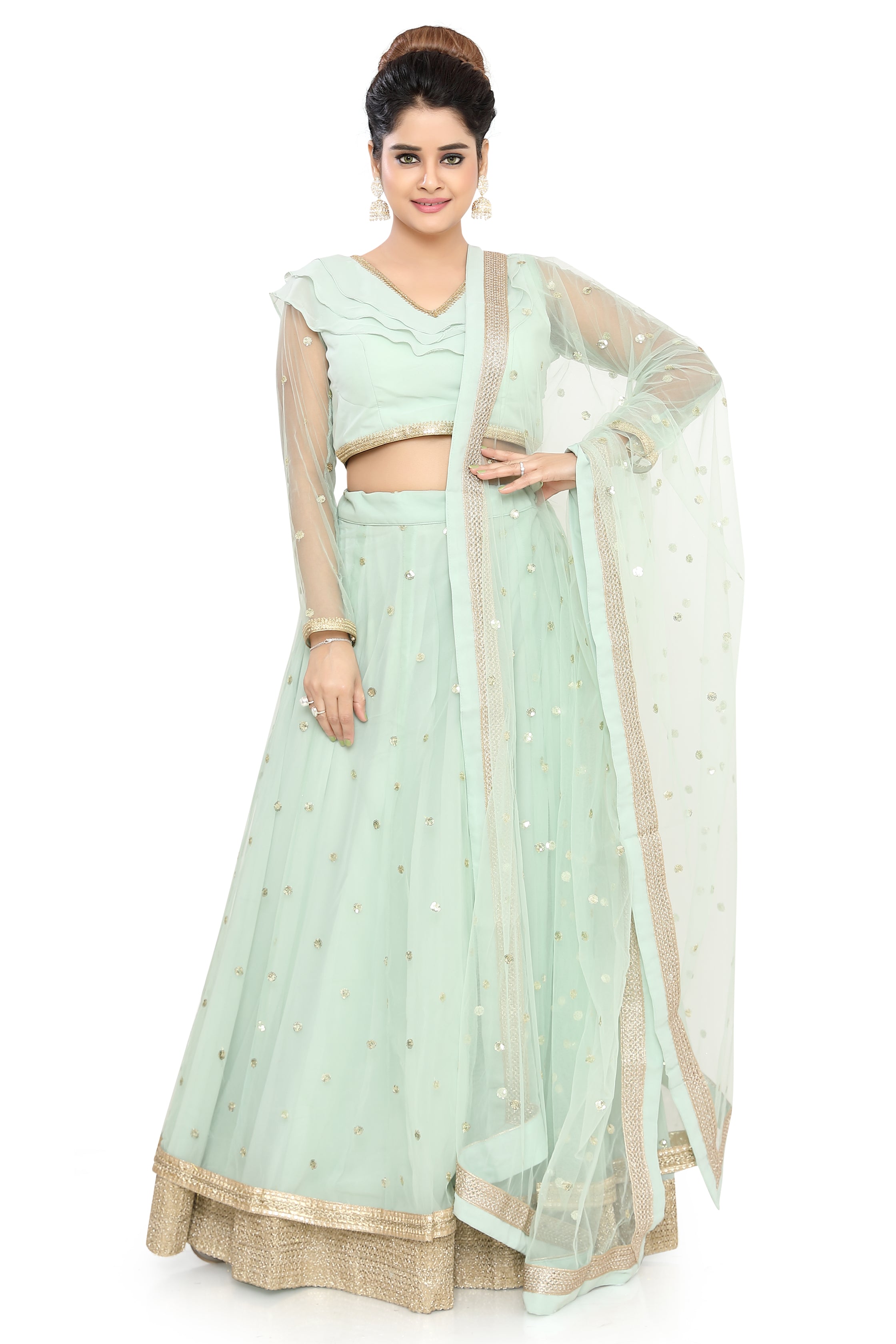 Pista Layered Lehenga Choli