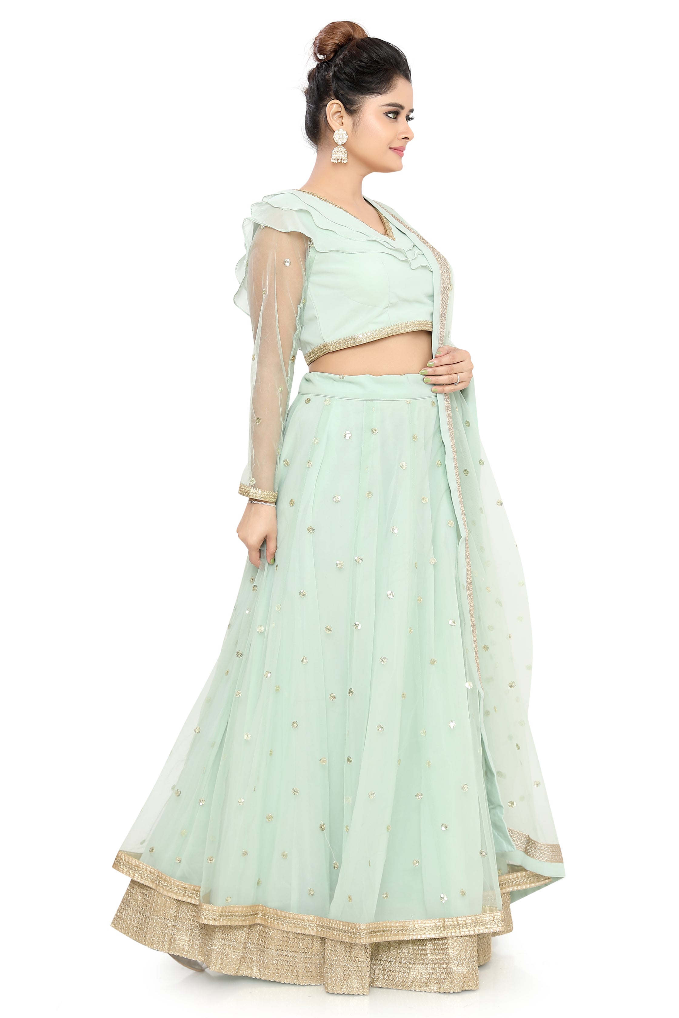 Pista Layered Lehenga Choli