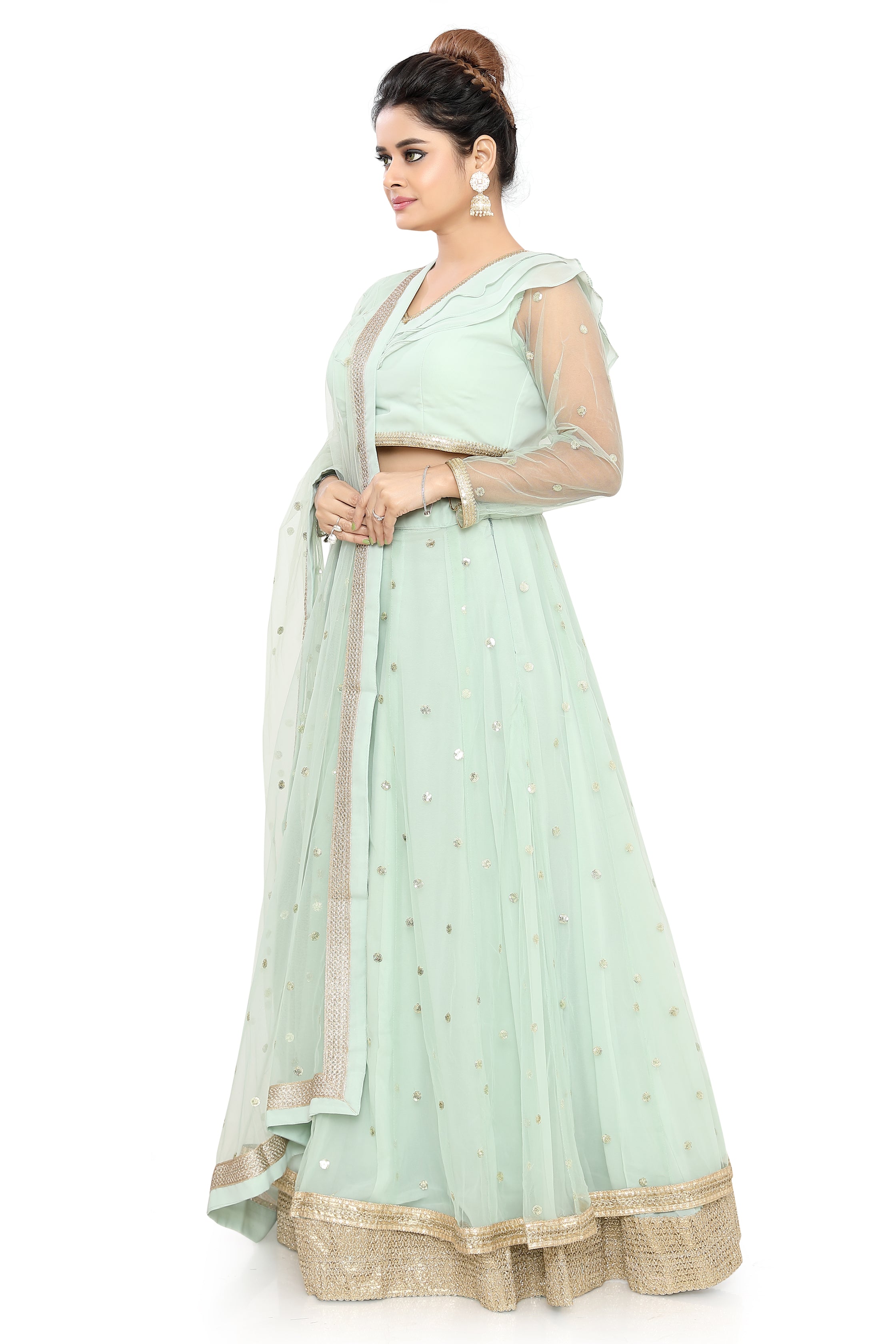 Pista Layered Lehenga Choli