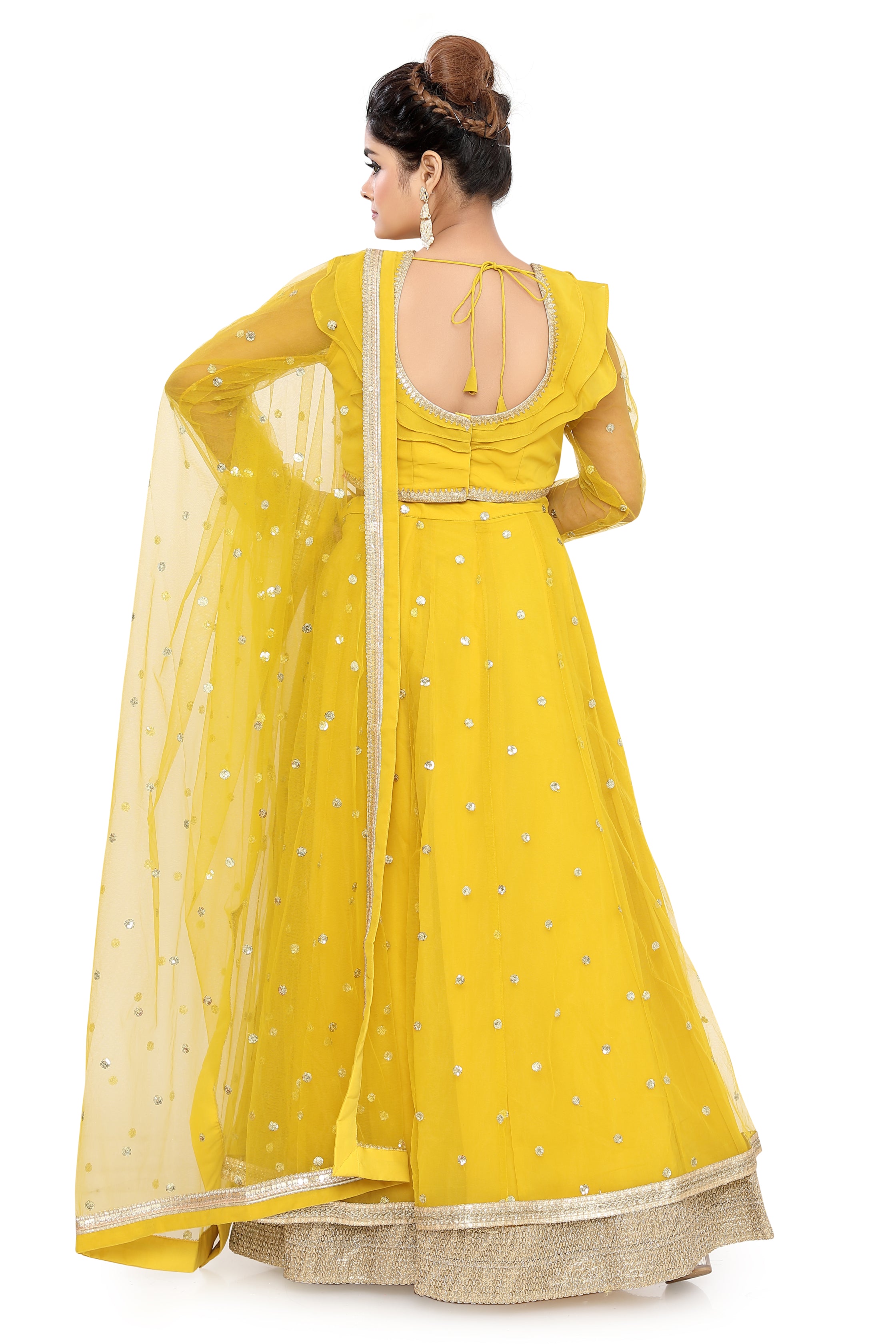 Yellow Layered Lehenga Choli