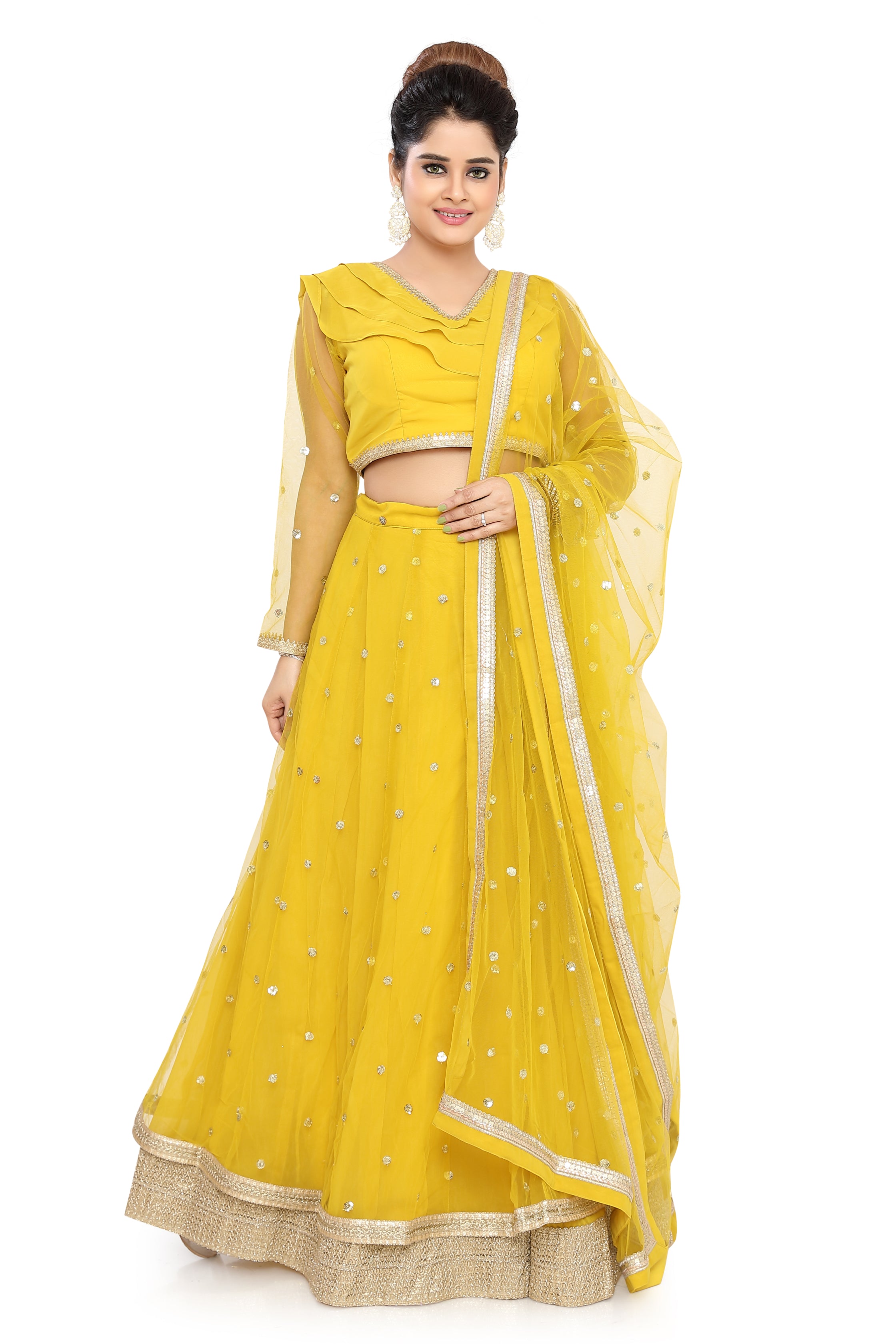 Yellow Layered Lehenga Choli