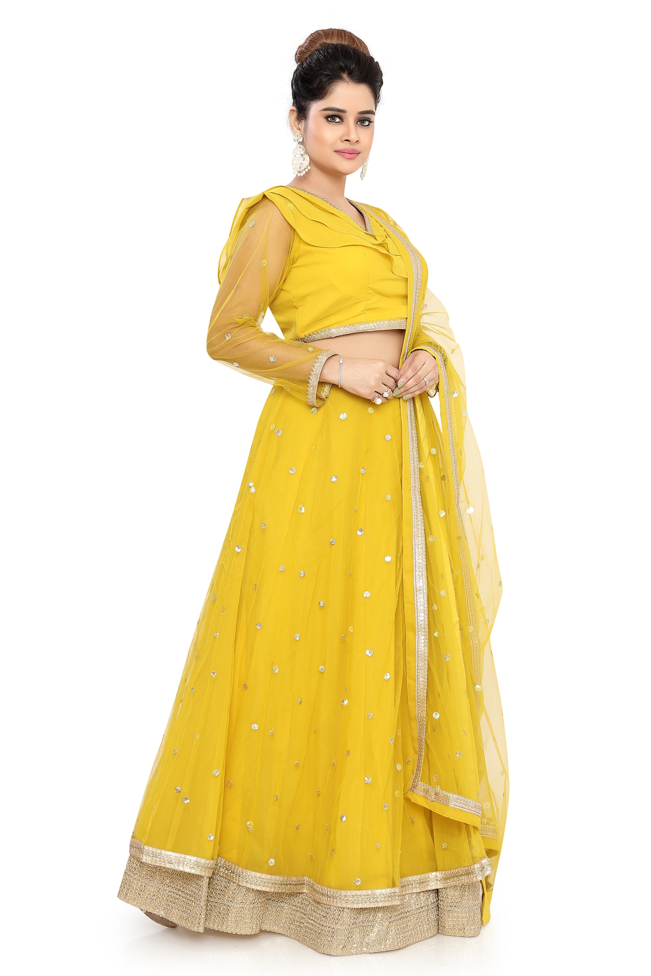 Yellow Layered Lehenga Choli