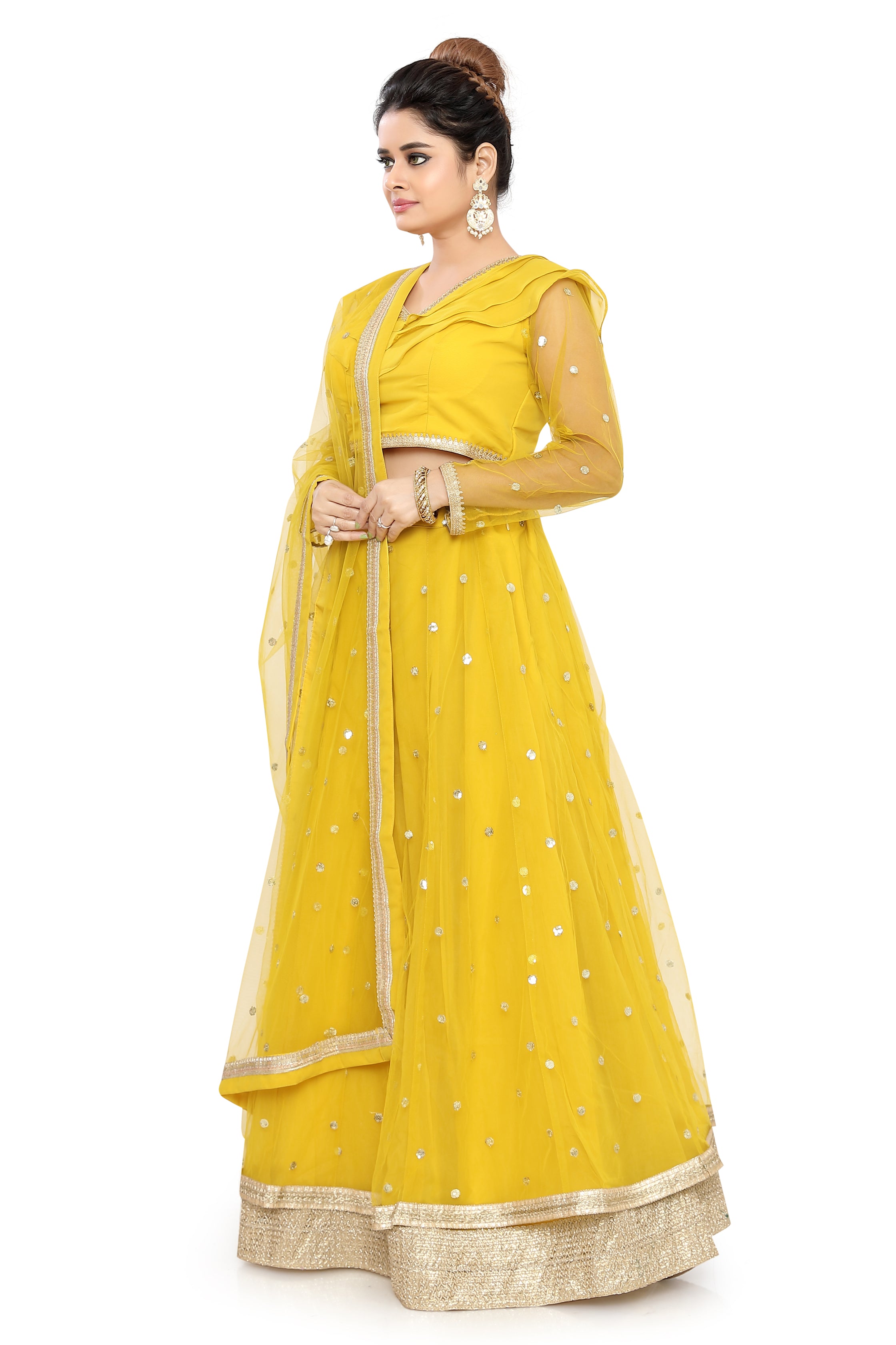 Yellow Layered Lehenga Choli