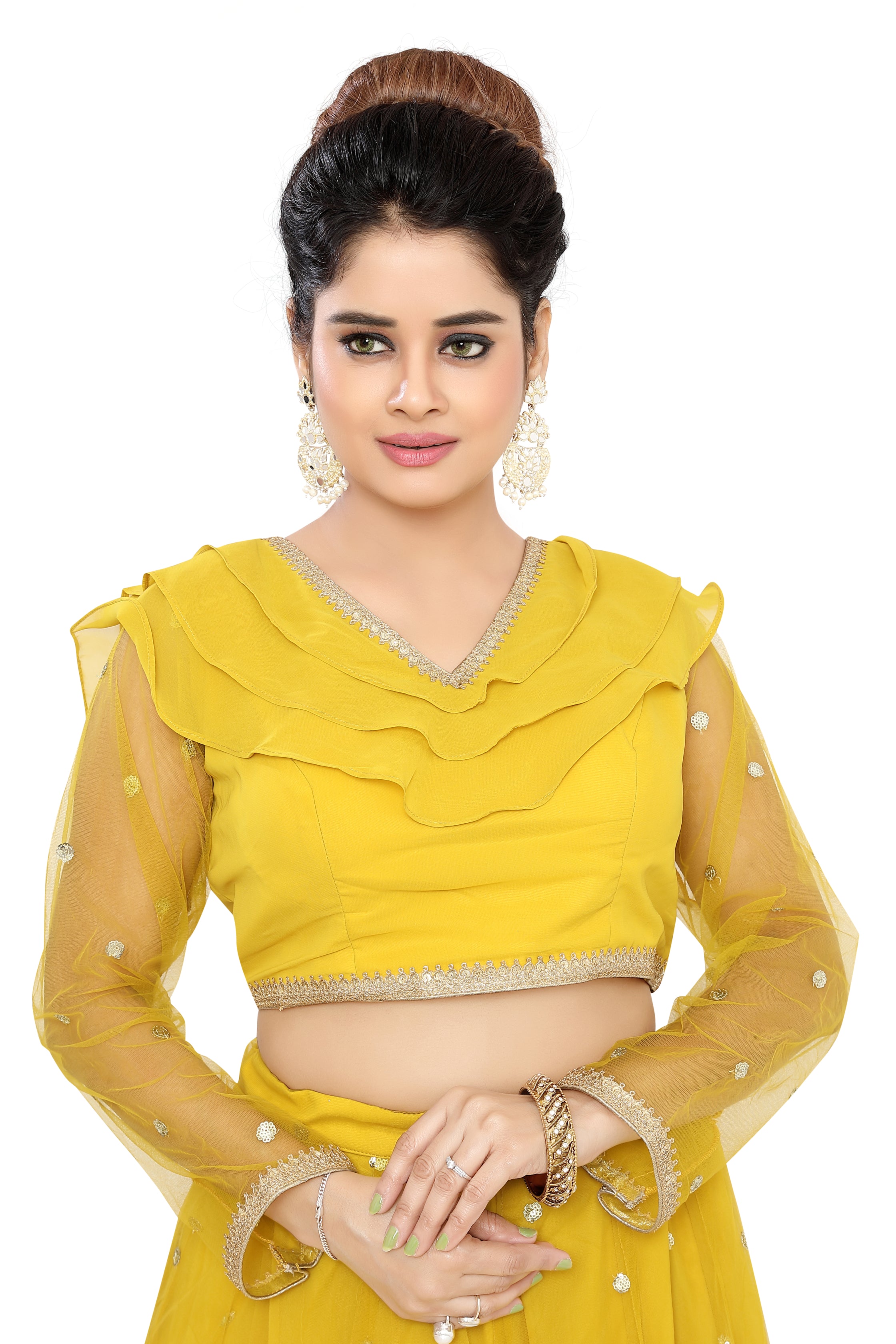 Yellow Layered Lehenga Choli