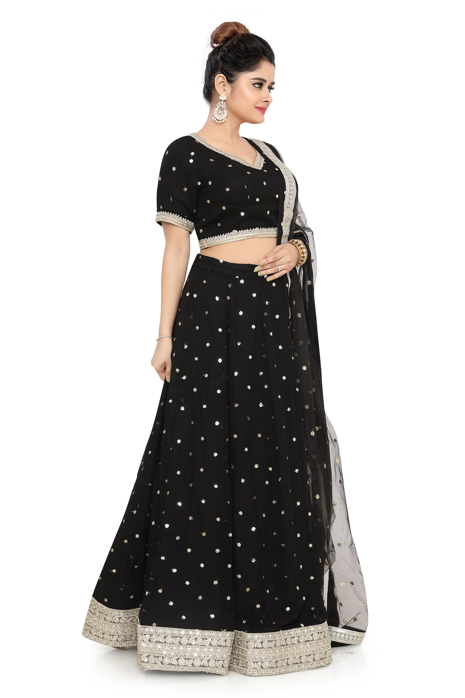 Black Chiffon Partywear Lehenga Choli