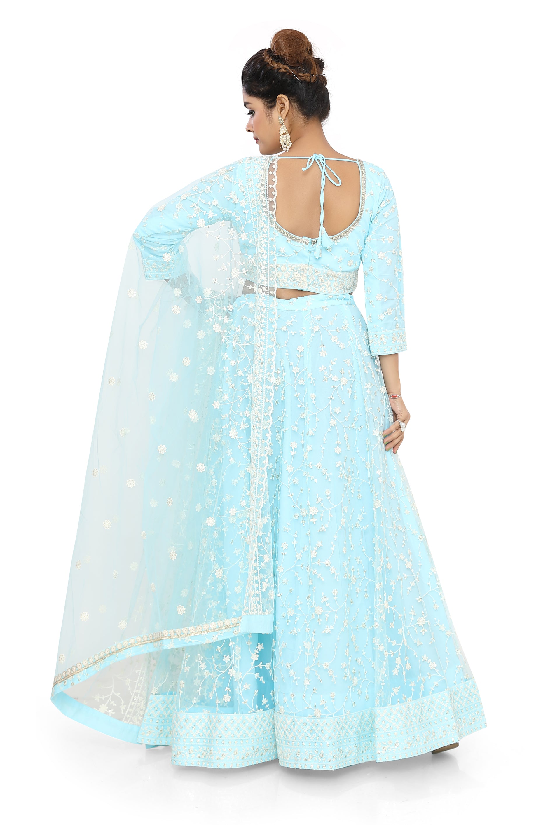 Blue Embroidered Net Lehenga Choli