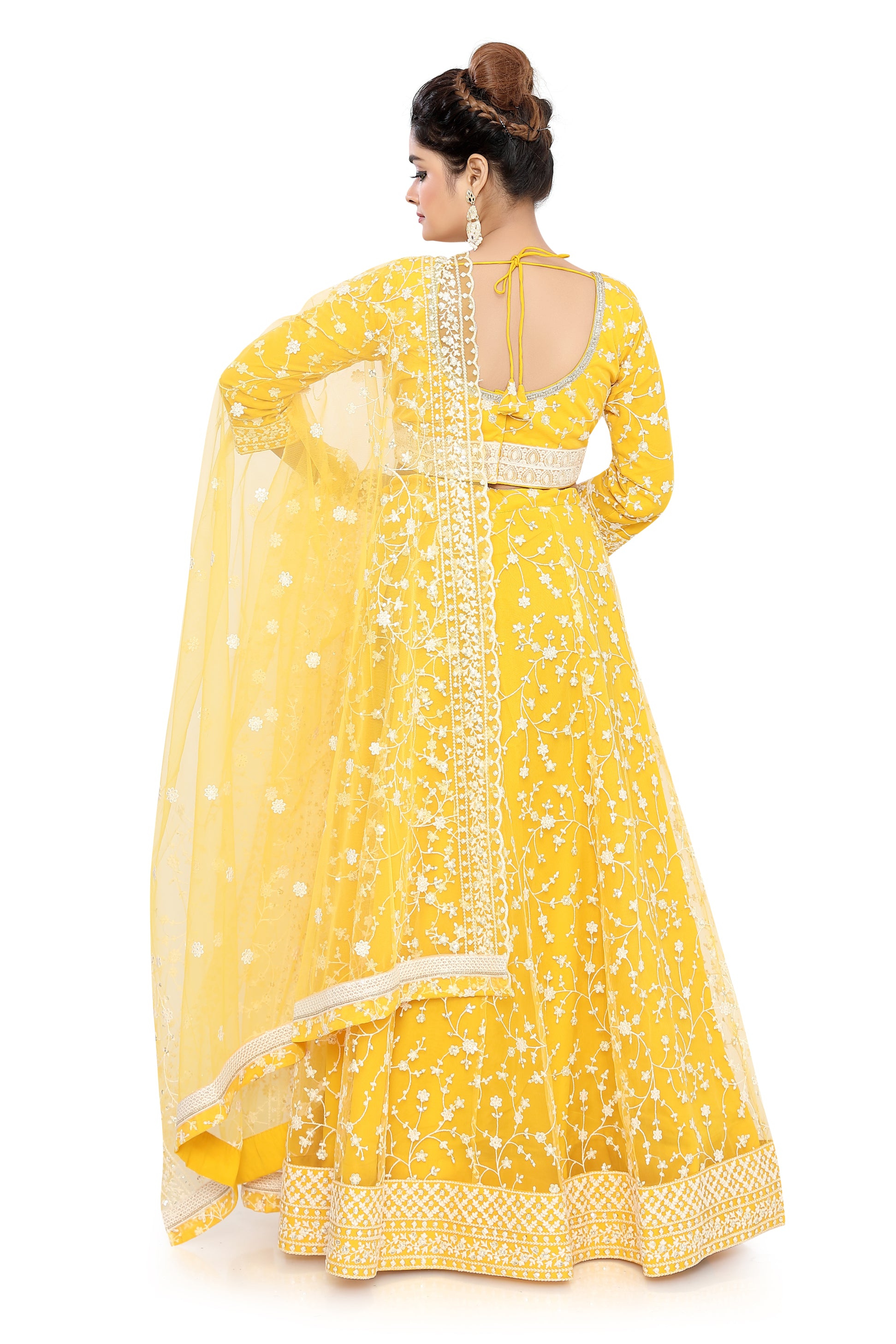 Yellow Embroidered Net Lehenga Choli