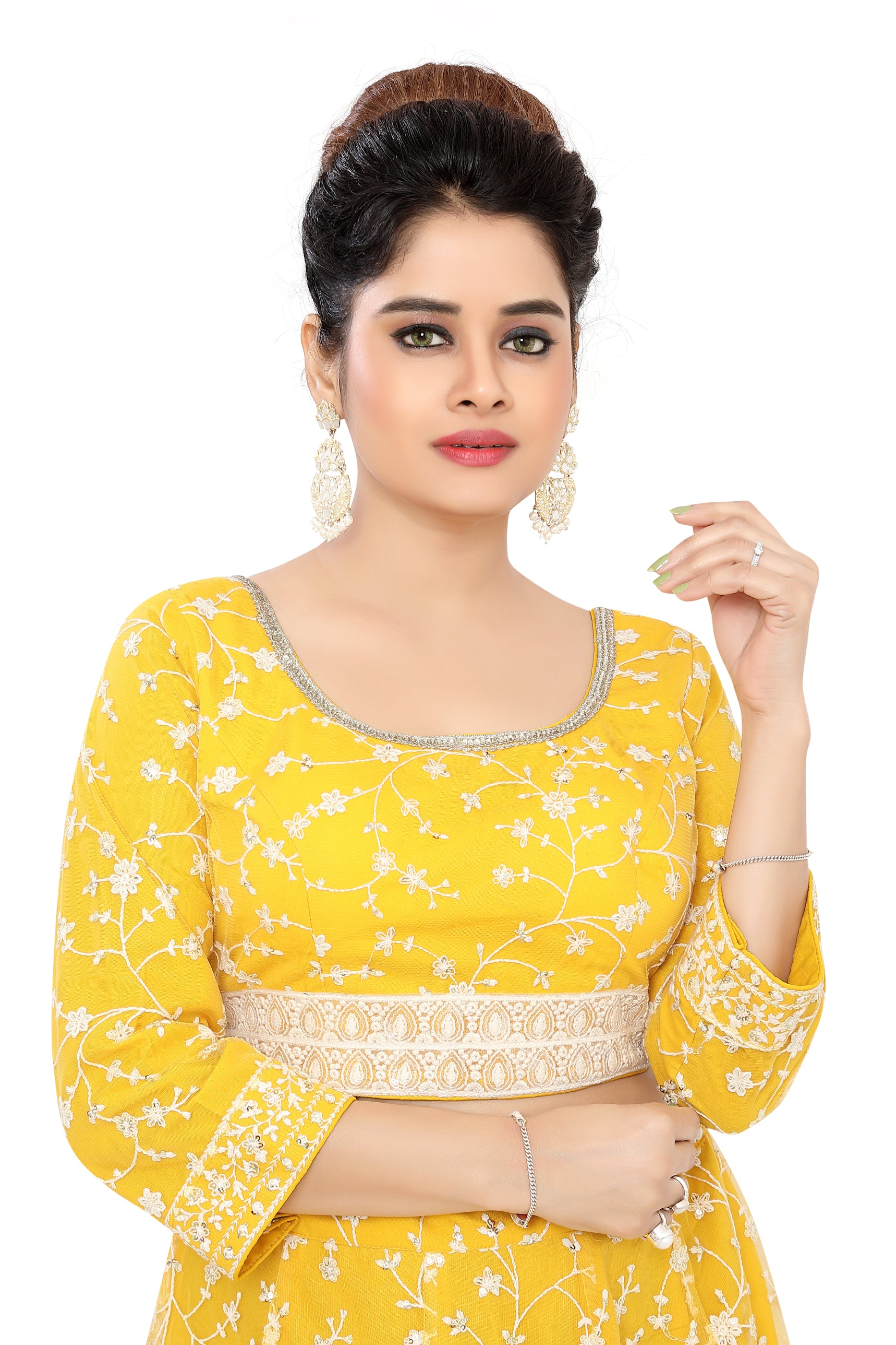 Yellow Embroidered Net Lehenga Choli