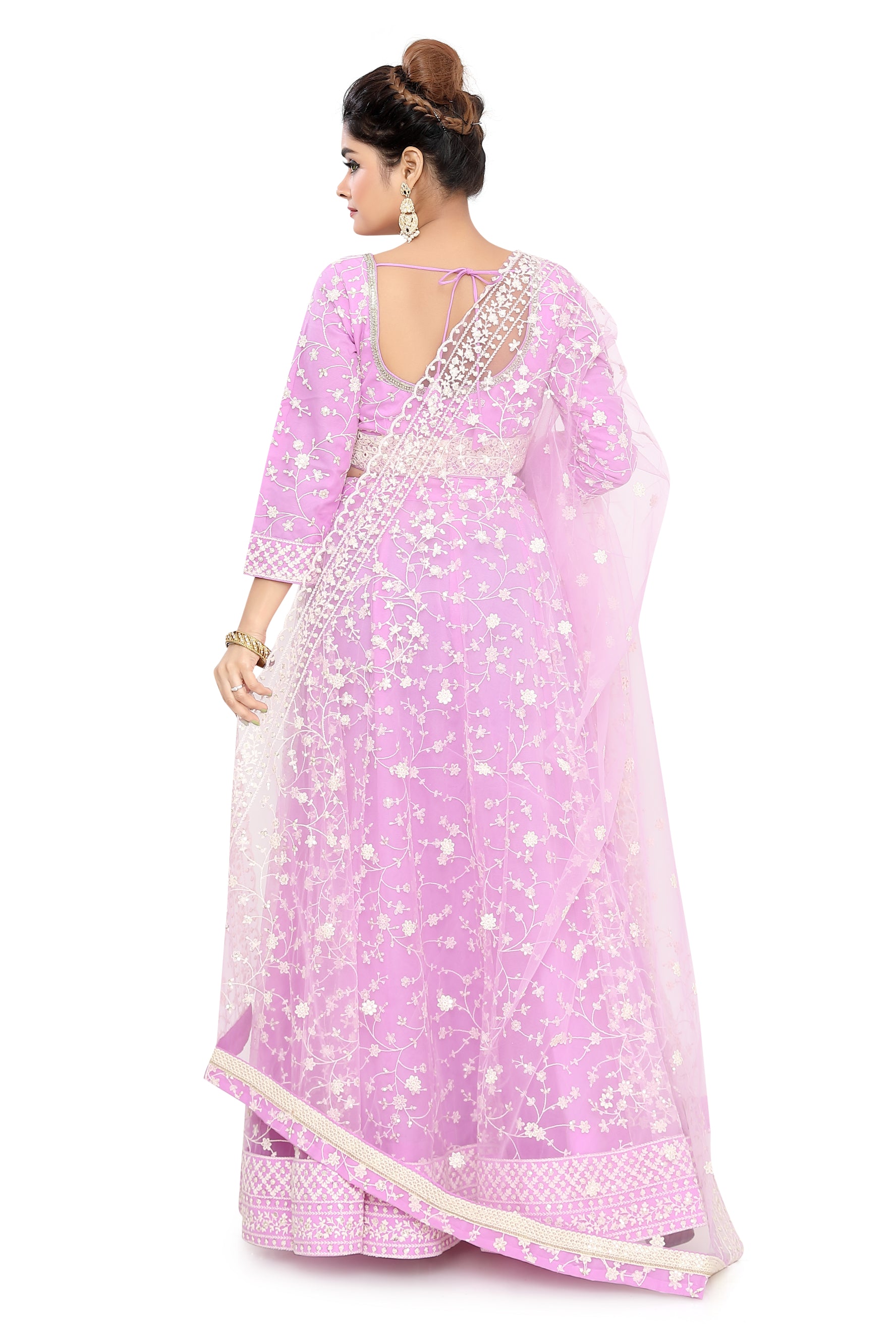 Lavender Embroidered Net Lehenga Choli